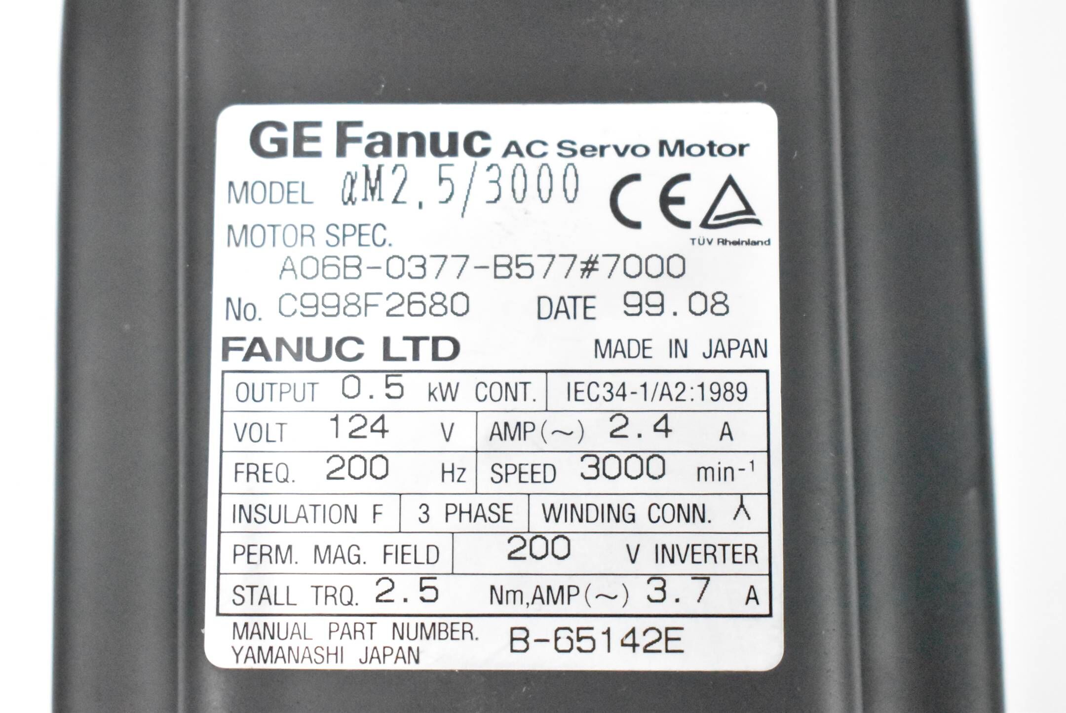 Fanuc AC Servo Motor A06B-0377-B577#7000 ( Alpha M2,5/3000 )