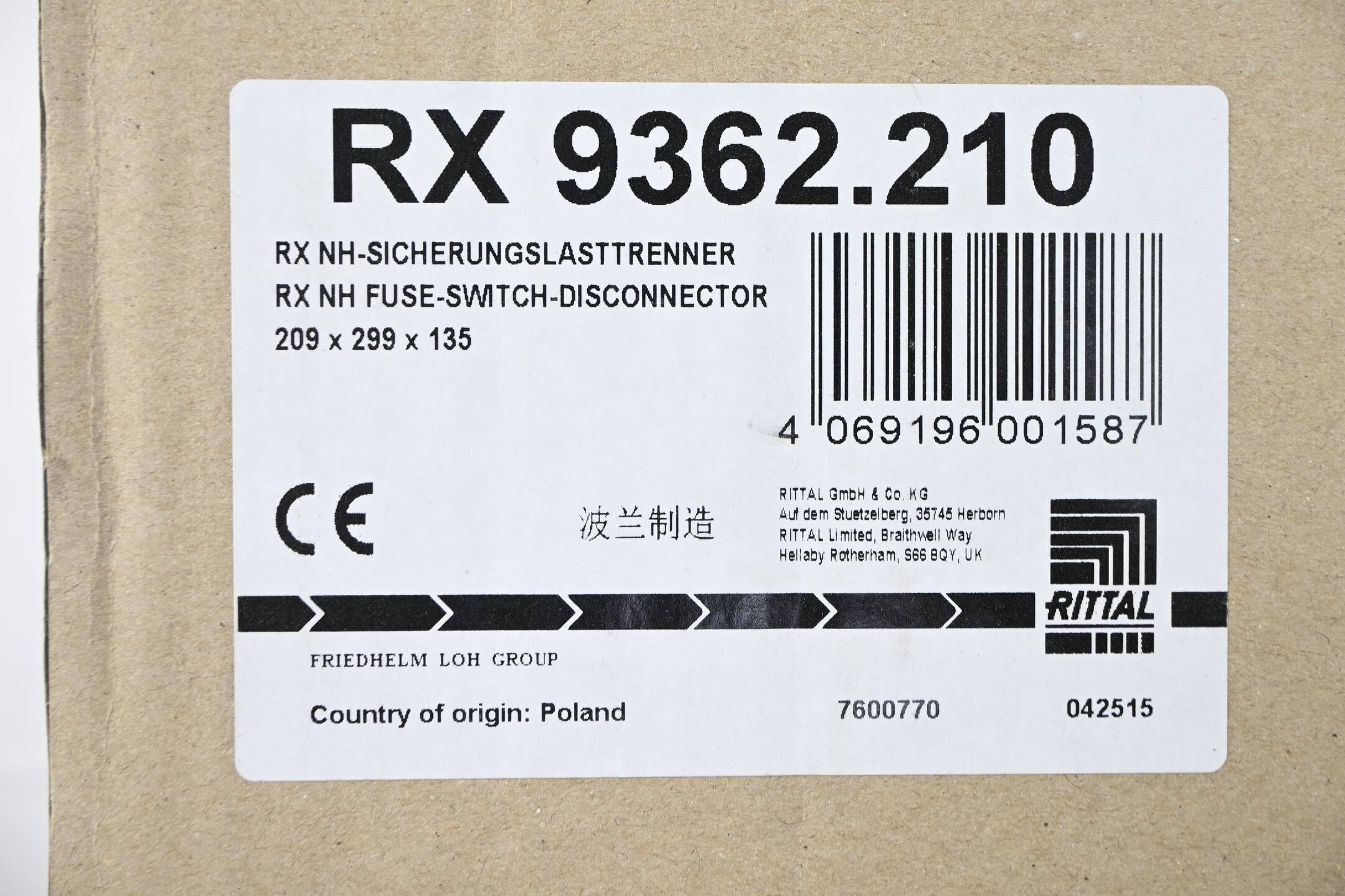 Rittal NH-Sicherungslasttrenner RX 9362.210 ( RX9362.210 )