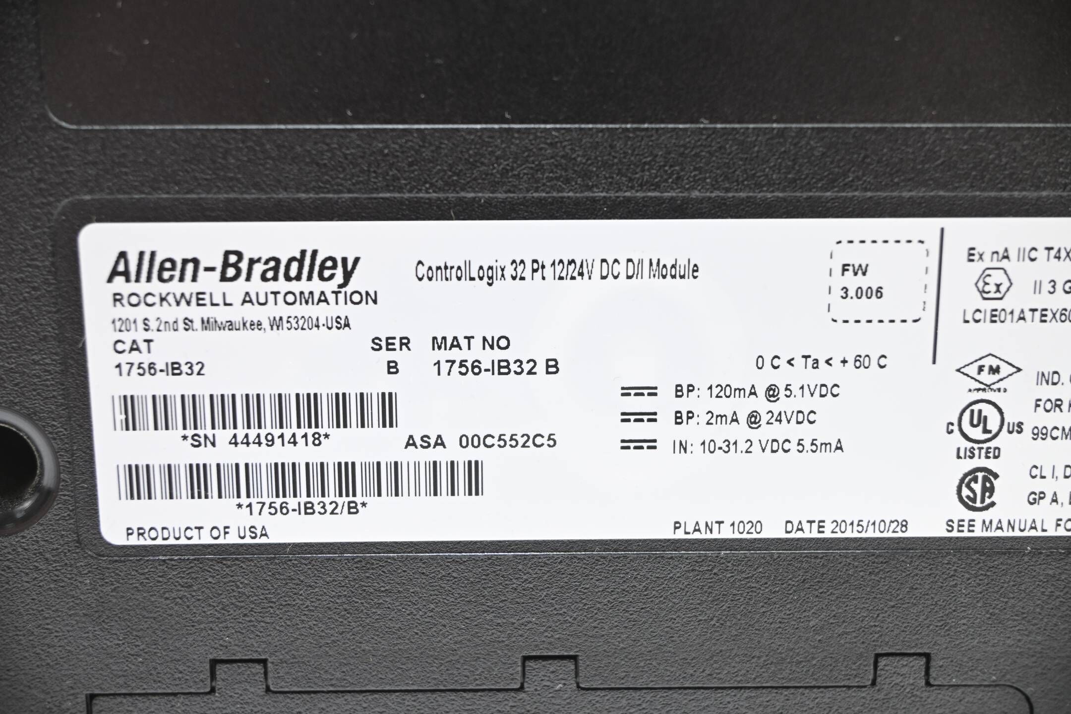 Allen Bradley ControlLogix DC-Eingangsmodul 1756-IB32
