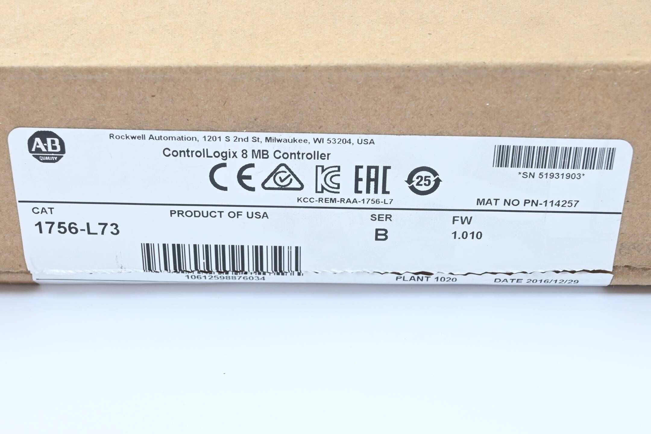 Allen-Bradley ControlLogix 8MB Controller 1756-L73 ( Ser. B / FW: 1.010 )