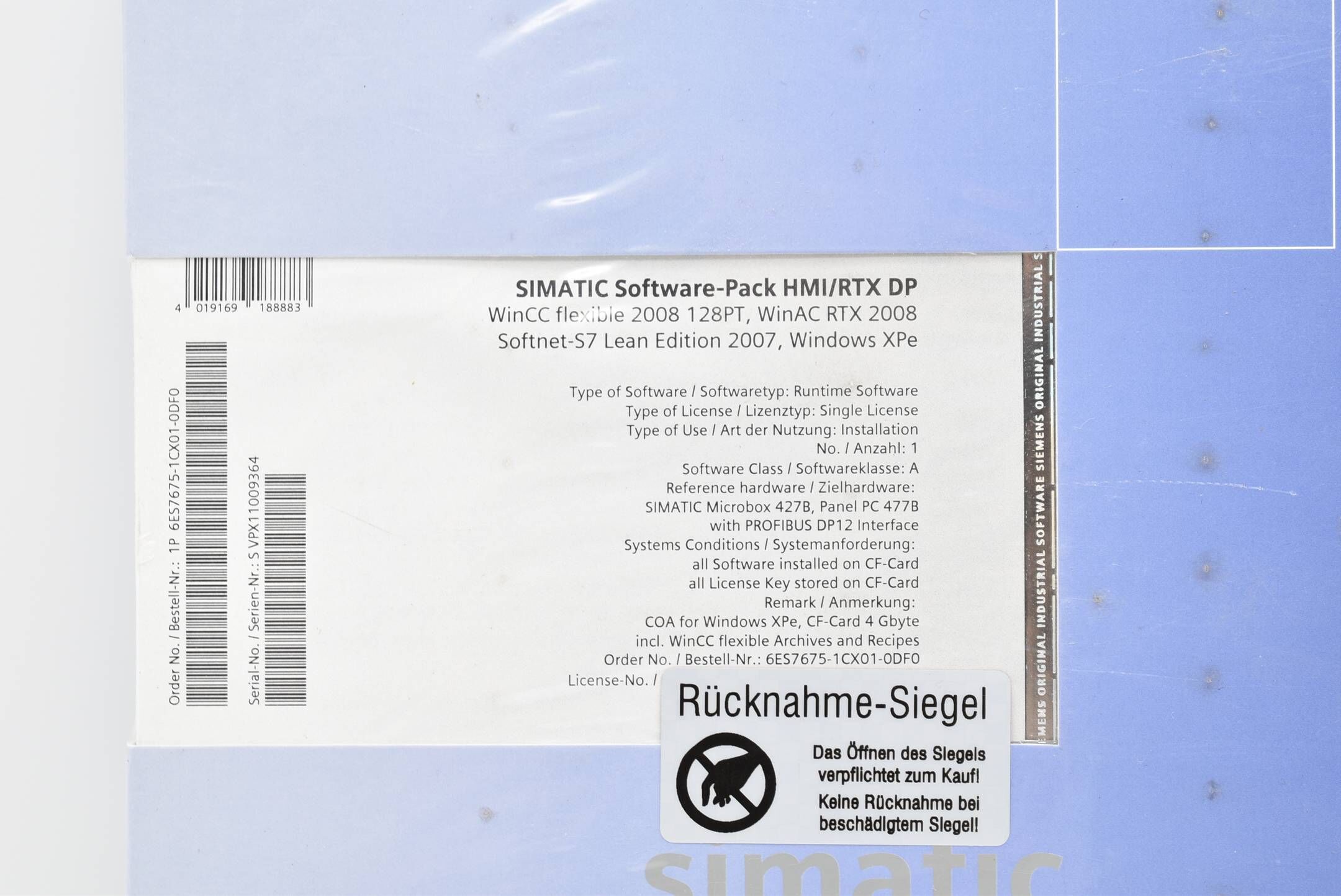 Siemens simatic Software-Pack HMI/RTX DP 6ES7675-1CX01-0DF0
