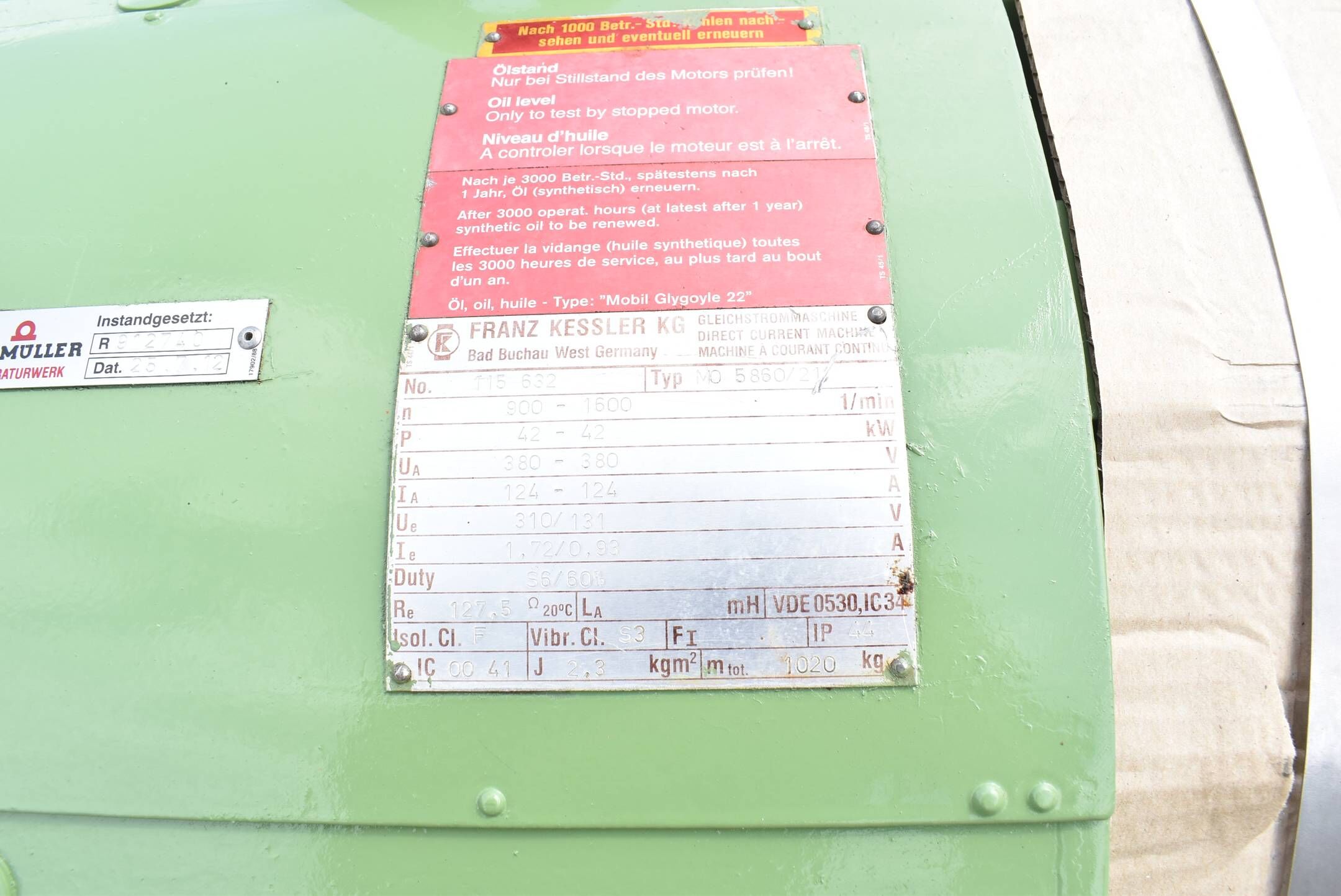 Franz Kessler KG Motor 900-1600rpm 42kW 380V M0 5860/21 + Tacho TDPZ 0,2 LT-4