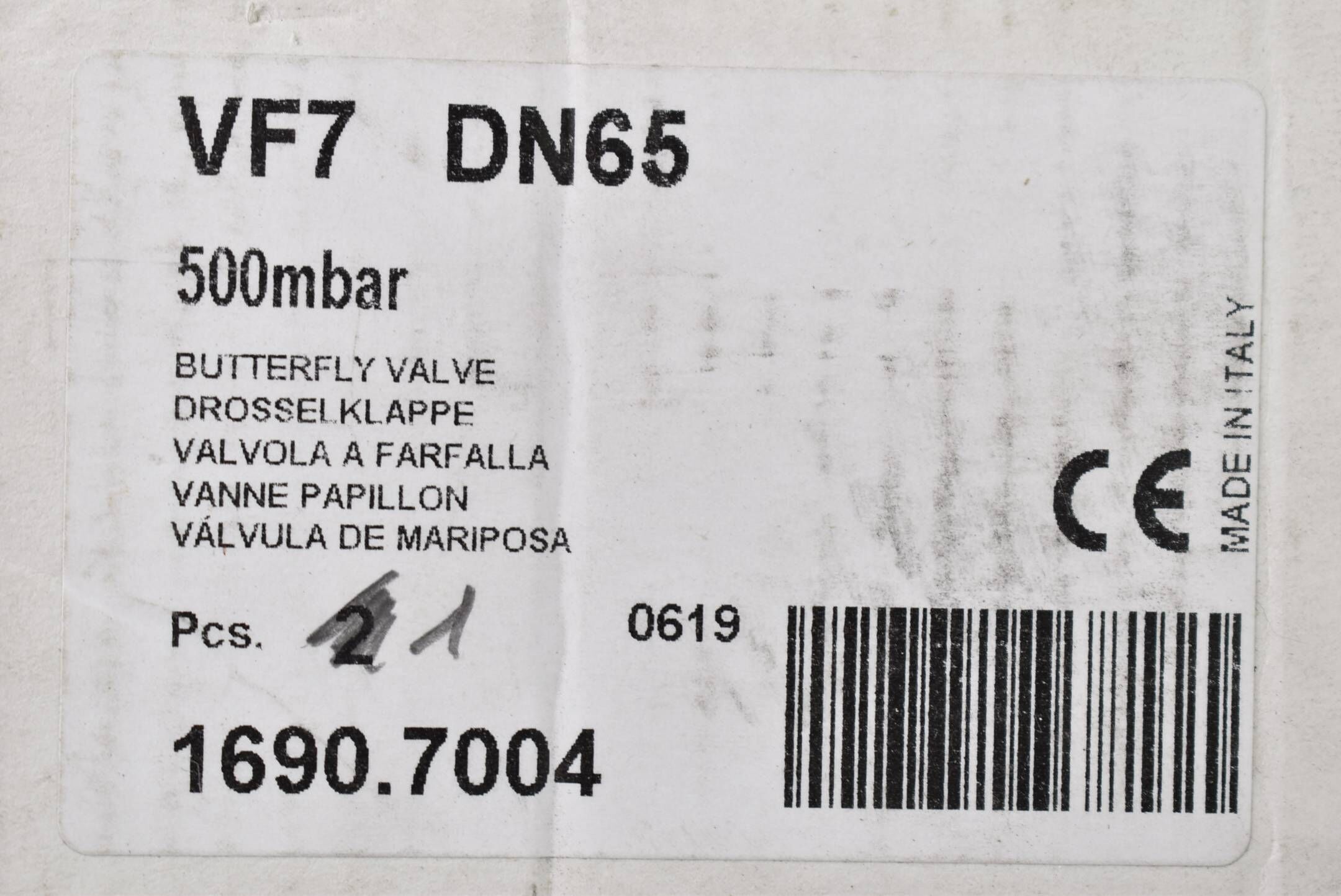 Elektrogas Drosselklappe 500mbar VF7 DN65 inkl. Beipack manueller Hebel Set L