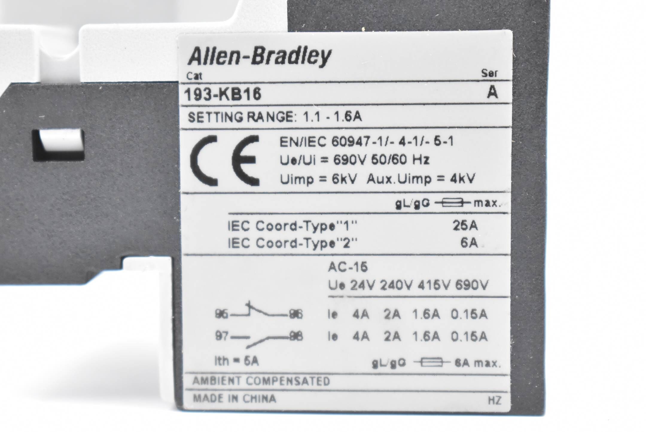 Allen Bradley Bulletin 193-K Überlastrelais 6W 1S 1Ö 690AC 1,6A  ( 193-KB16 )