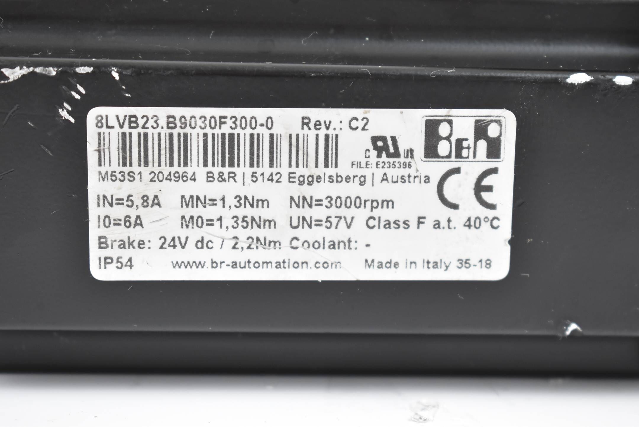 B&R 5,8A 1,3Nm 3000rpm Servomotor  8LVB23.B9030F300-0