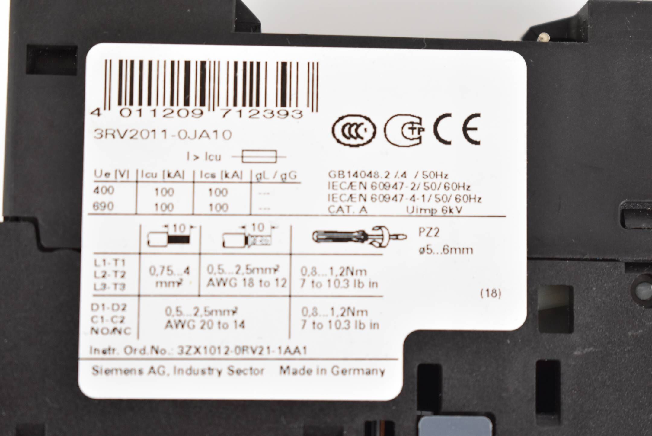 Siemens Leistungsschalter 3RV2011-0JA10