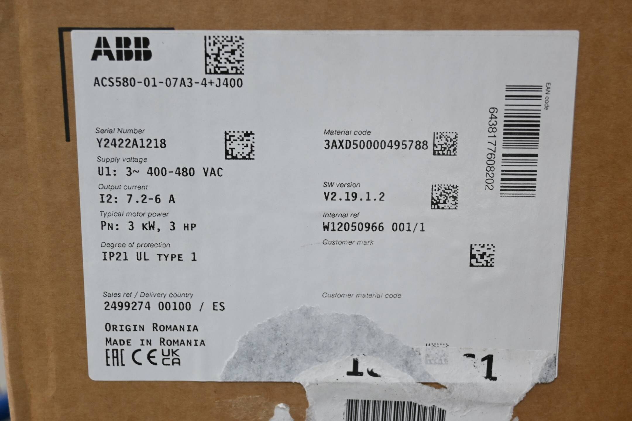 ABB Frequenzumrichter ACS580-01-07A3-4 