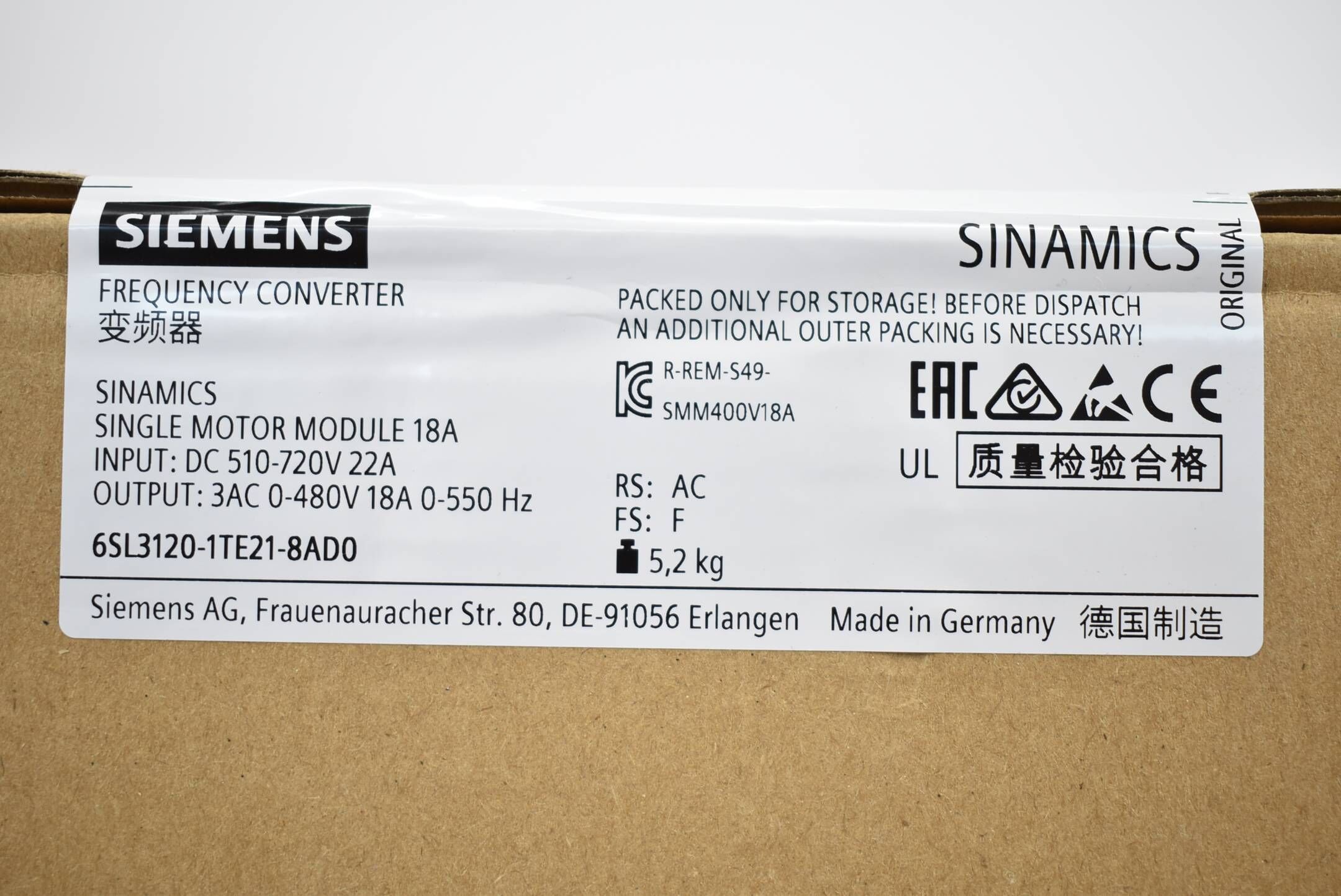Siemens Sinamics S120 6SL3120-1TE21-8AD0 ( 6SL3 120-1TE21-8AD0 ) F