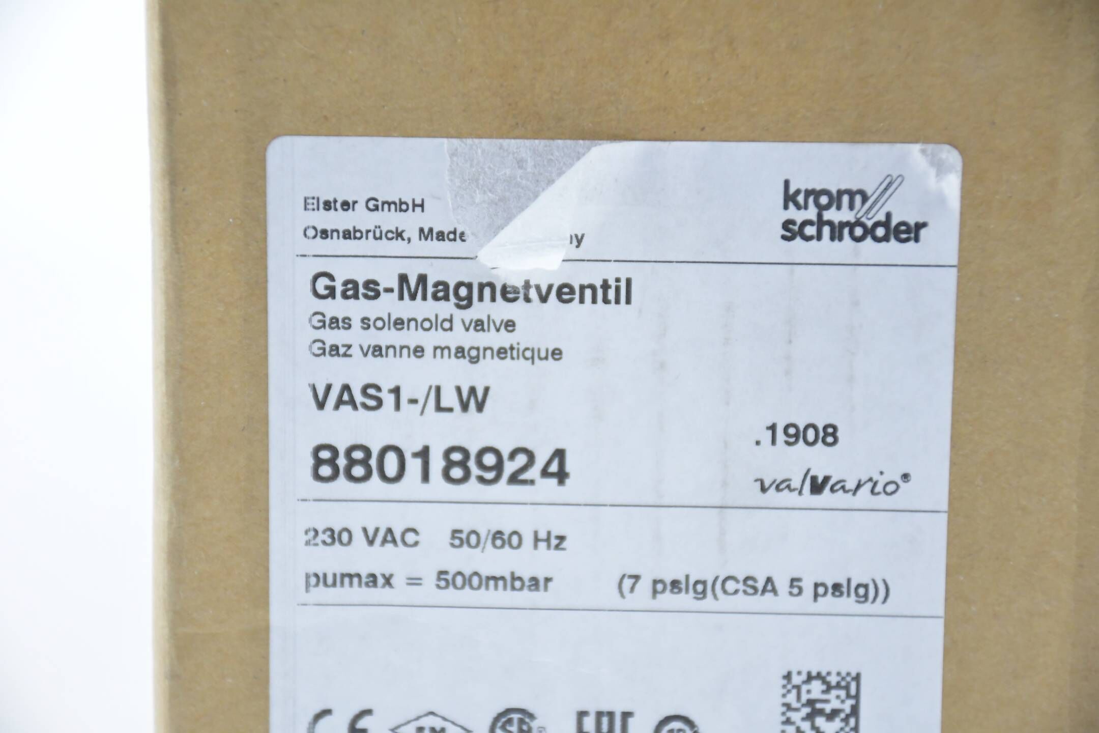 Krom Schröder Gas-Magnetventil VAS1-/LW ( 88018924 ) 