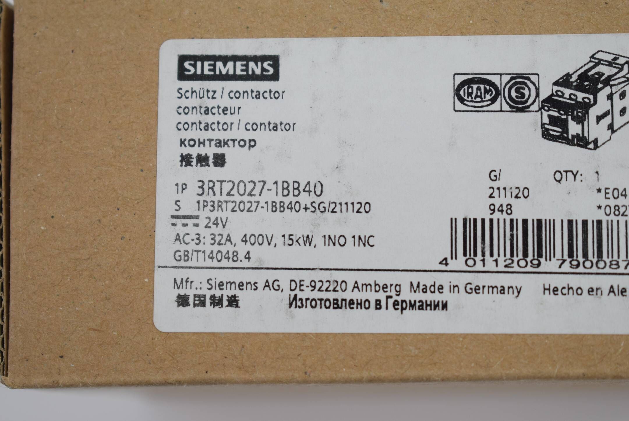 Siemens Schütz 3RT2027-1BB40 ( 3RT2 027-1BB40 ) E4