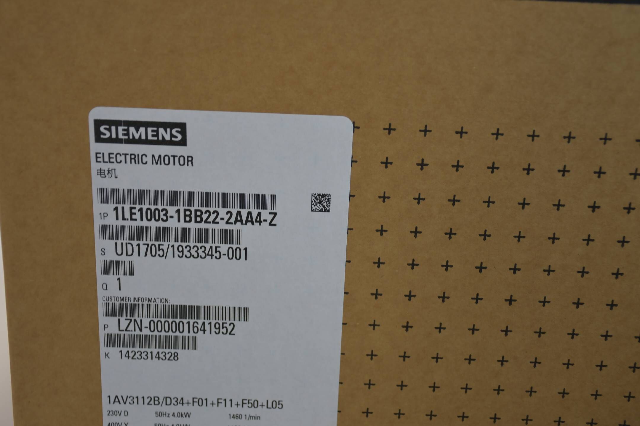 Siemens simotics GP Motor 1LE1003-1BB22-2AA4-Z ( 1LE10031BB222AA4 ) 1AV3112B