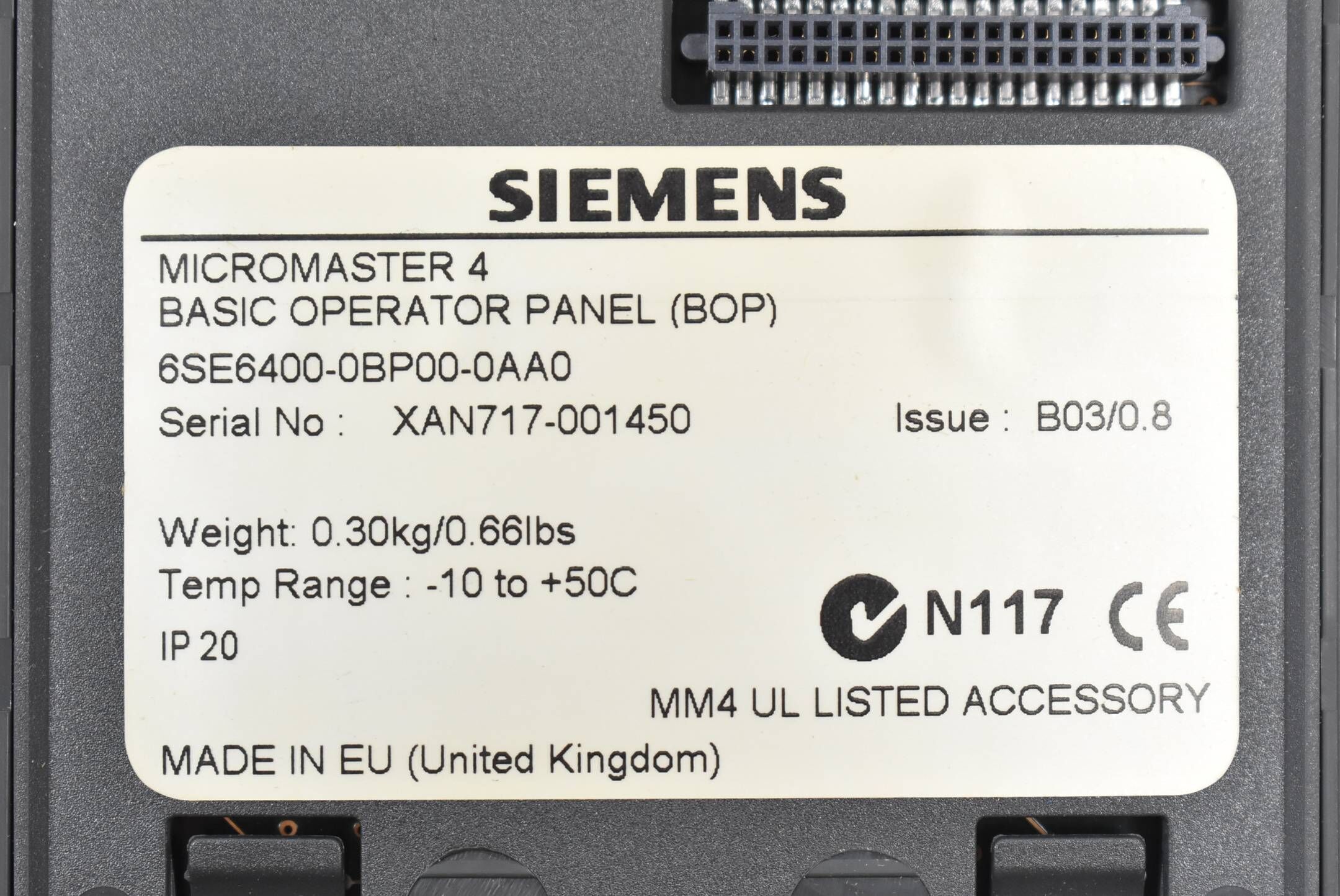 Siemens Micromaster 6SE6420-2AB12-5AA0 + BOP 6SE6400-0BP00-0AA0