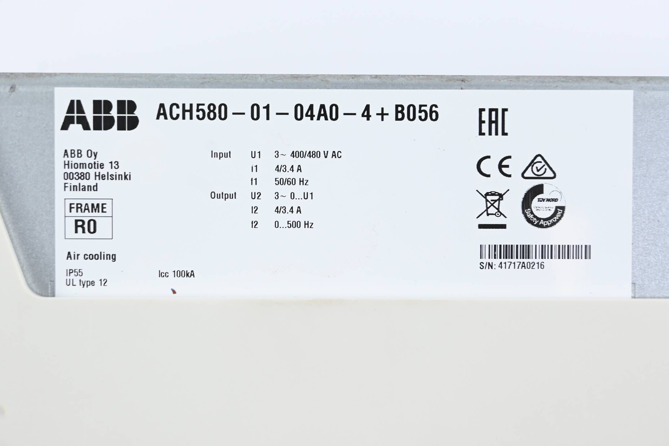 ABB Frequenzumrichter ACH580-01-04A0-4+B056