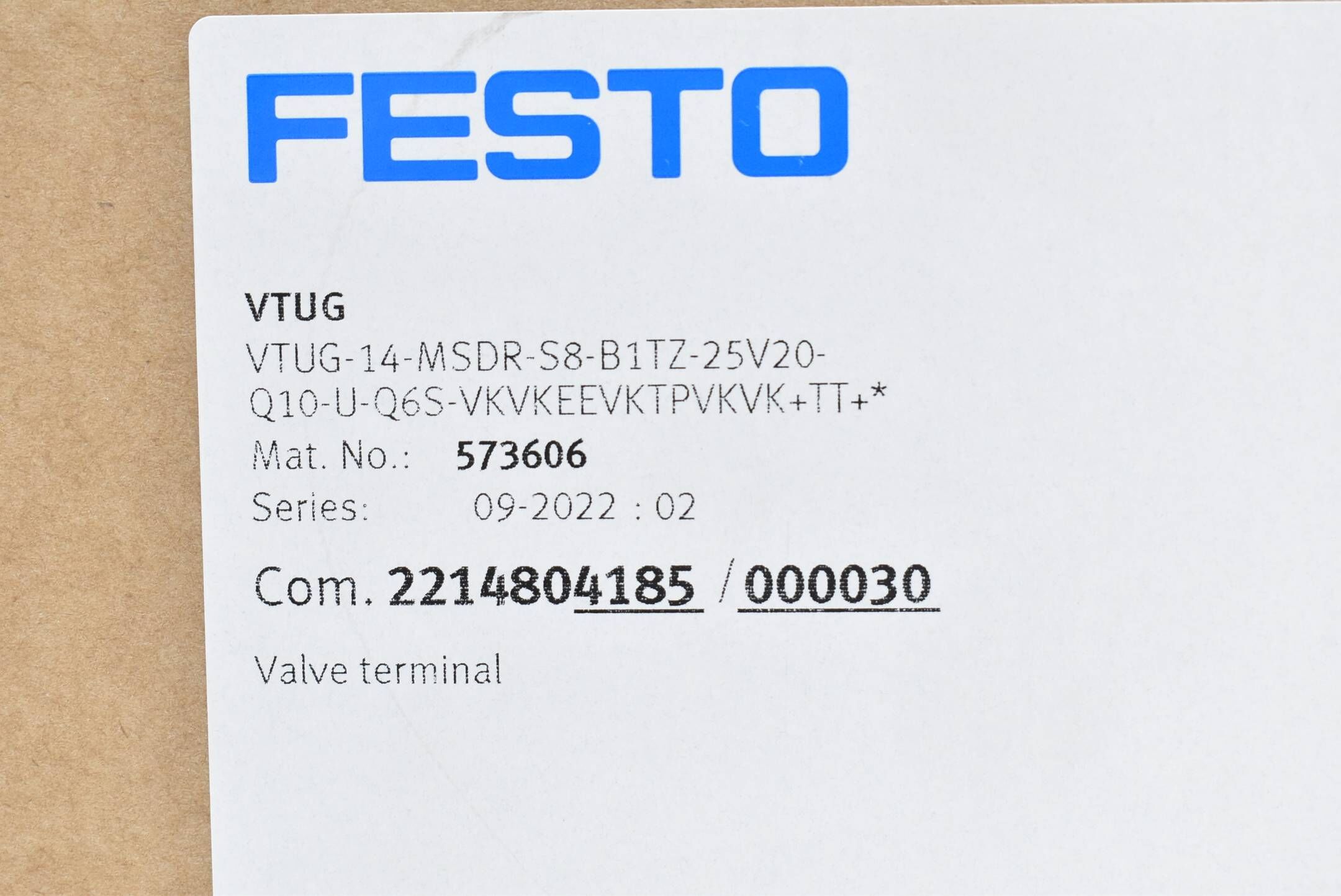Festo VTUG-14-MSDR-S8-B1TZ-25V20-Q10-U-Q6S-VKVKEEVKTPVKVK+TT+* ( 573606 )
