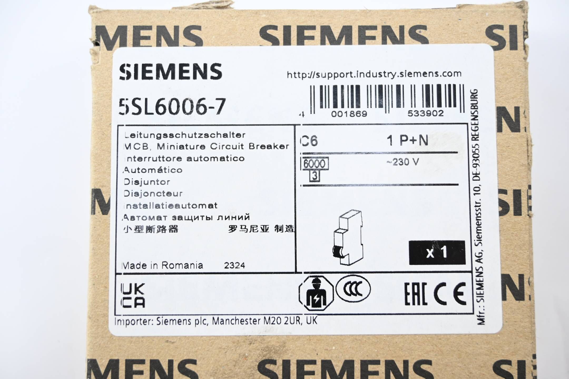 Siemens Leitungsschutzschalter 5SL6006-7 ( 5SL6 006-7 ) 230V 6kA