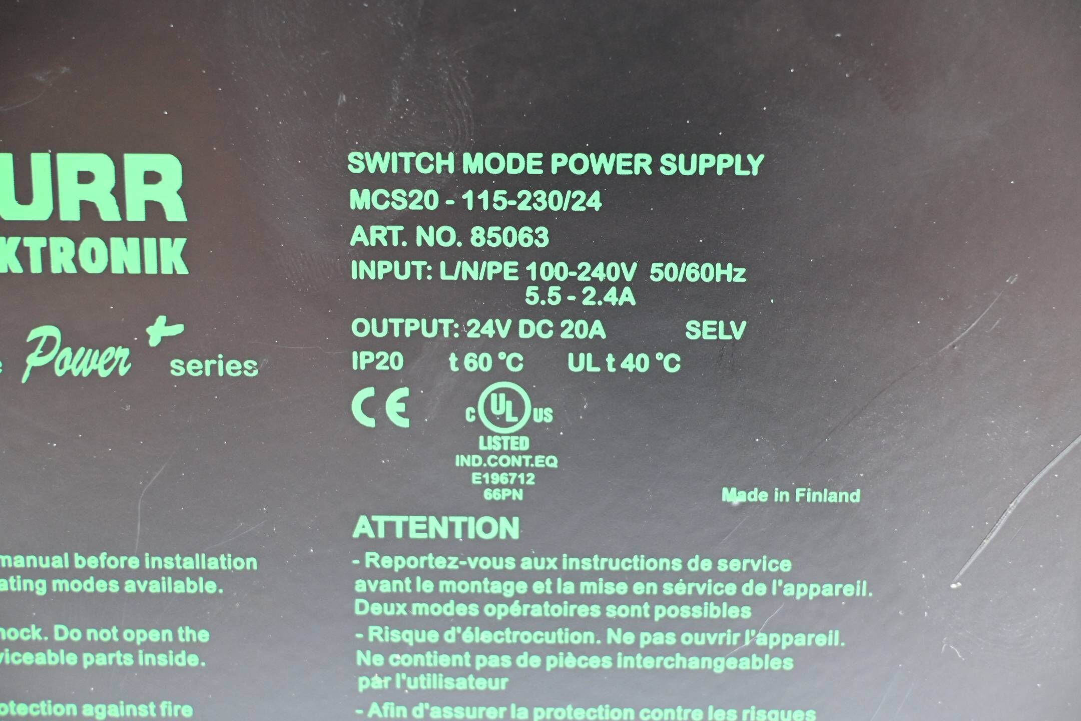 Murr Elektronik Switch Mode Power Supply MCS20-115-230/24 ( 85063 )