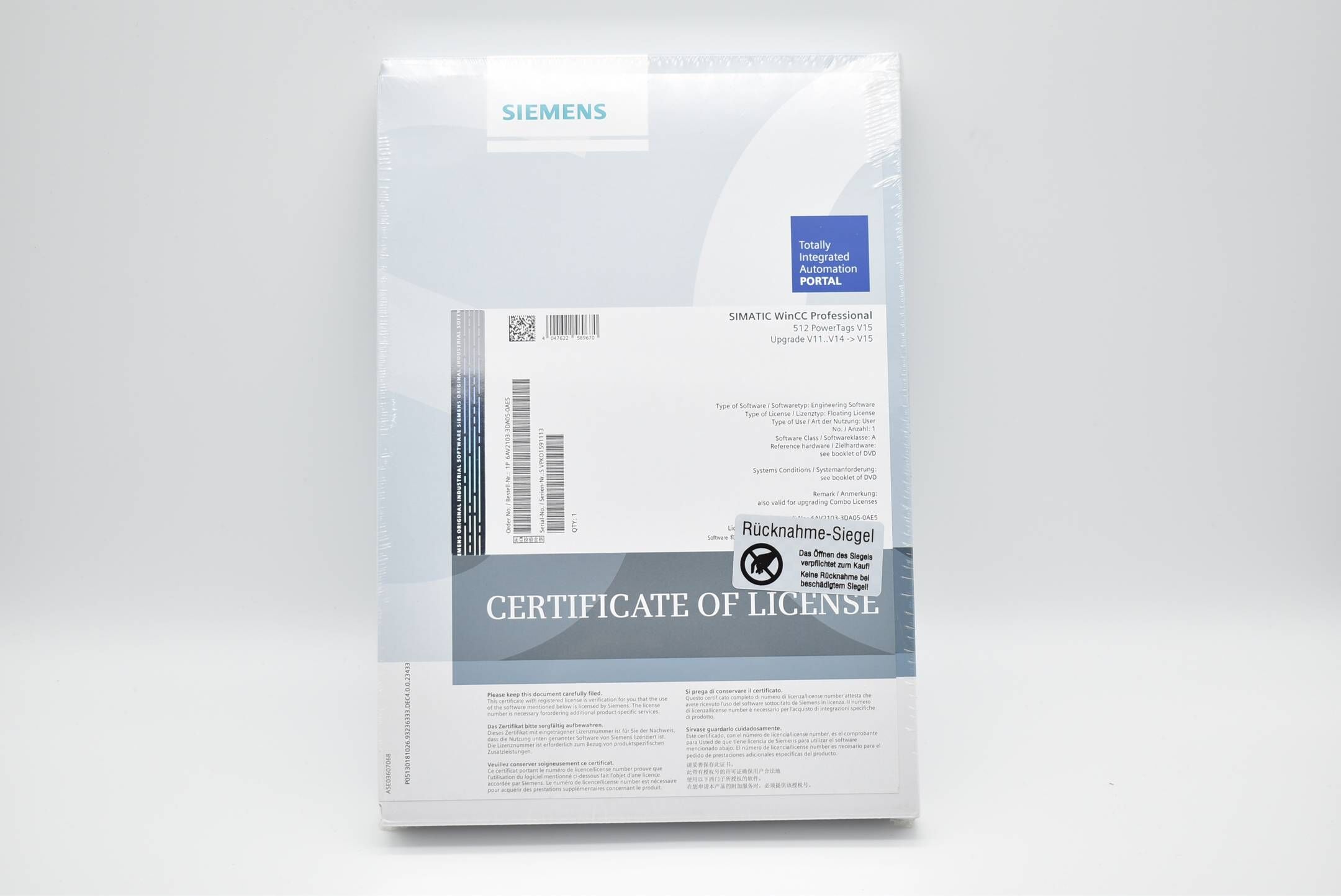 Siemens SIMATIC WinCC Professional 512 PowerTags Upgrade 6AV2103-3DA05-0AE5