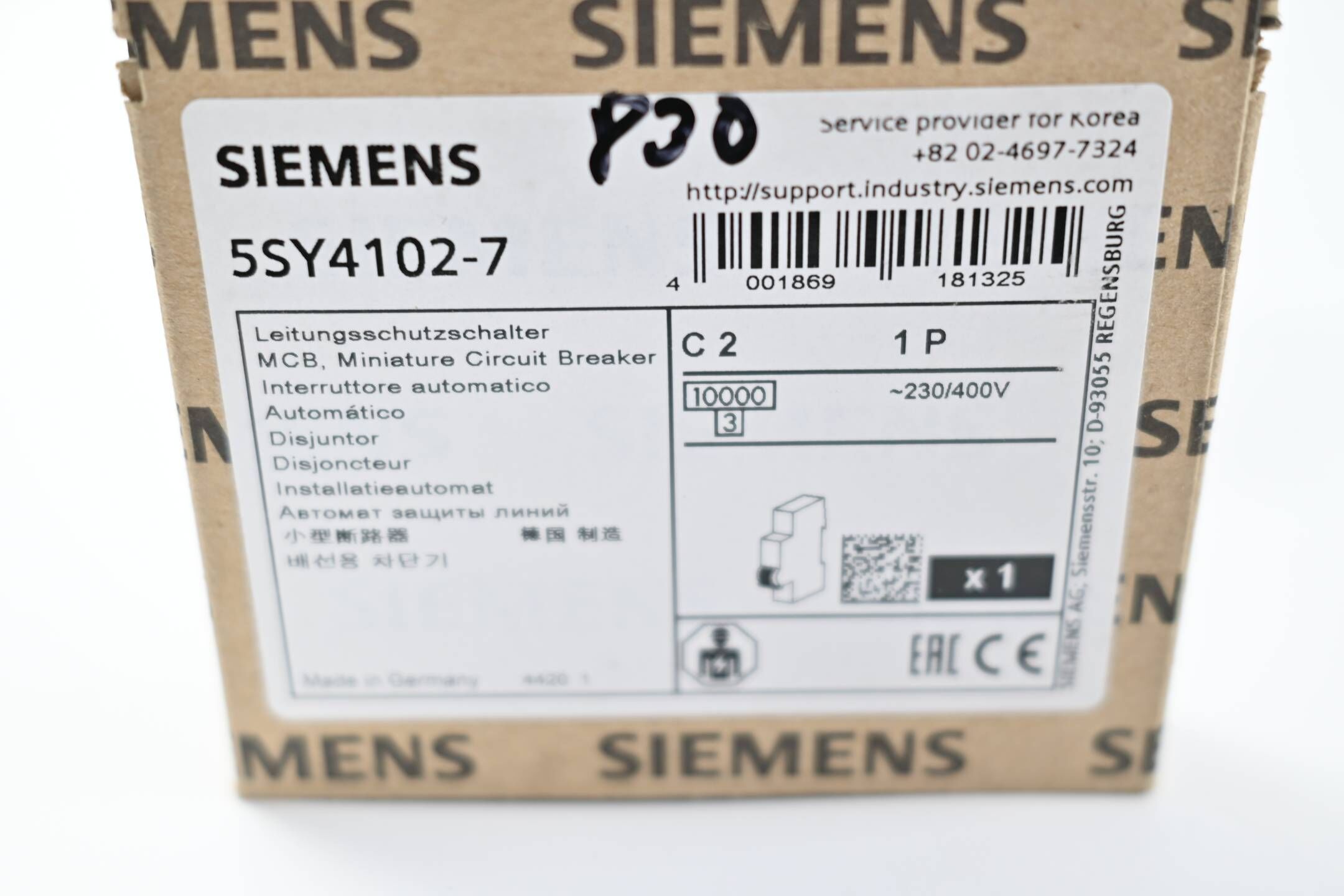 Siemens Leitungsschutzschalter 5SY4102-7 ( 5SY4 102-7 ) 230/400V 10kA, 1-polig