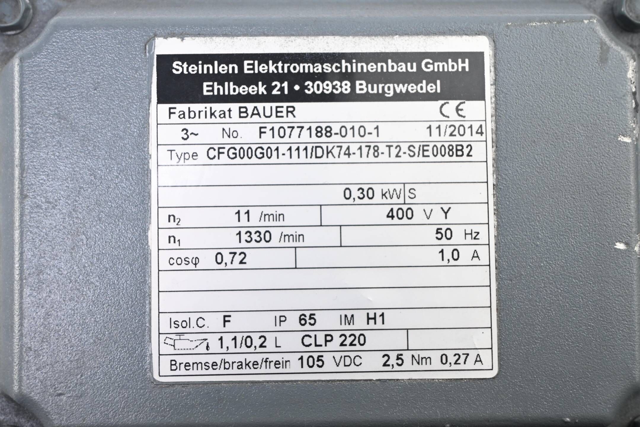 Bauer Stirnrad-/Getriebemotor CFG00G01-111/DK74-178-T2-S/E008B2