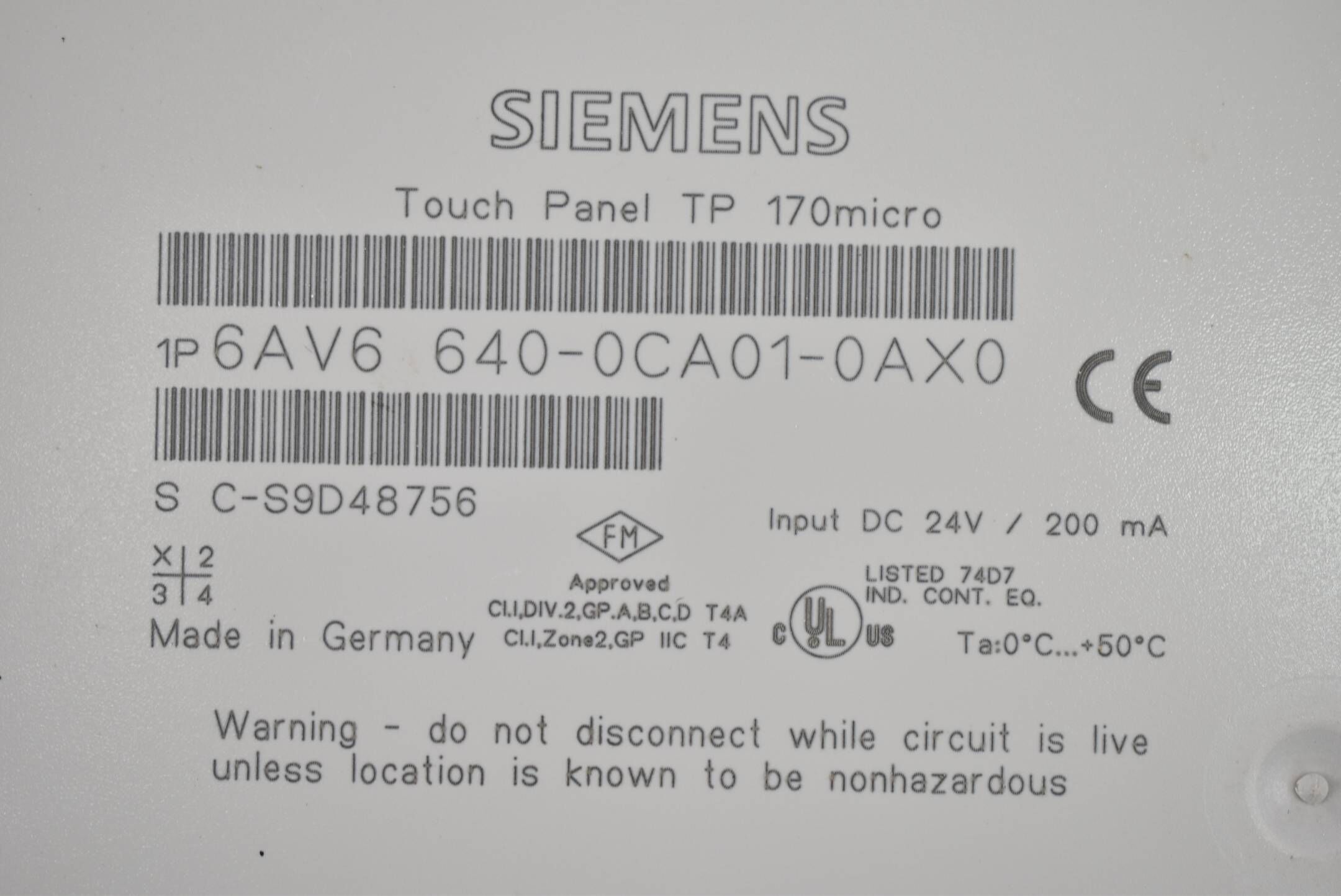 Siemens Touch Panel TP 170micro 6AV6 640-0CA01-0AX0 ( 6AV6640-0CA01-0AX0 )