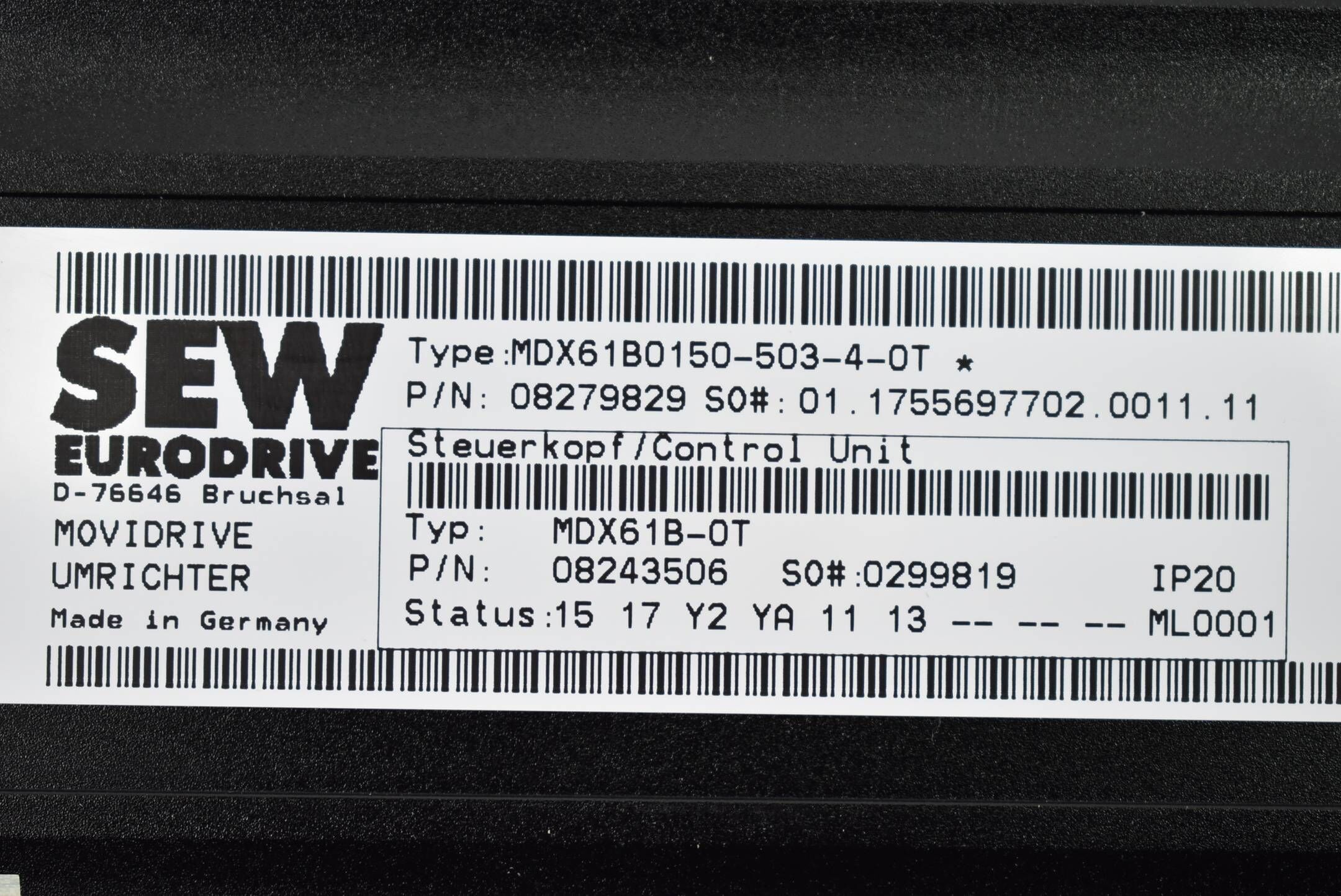 SEW Movidrive Eurodrive Umrichter MDX60A0150-503-4-00 + MDX61B0150-503-4-0T