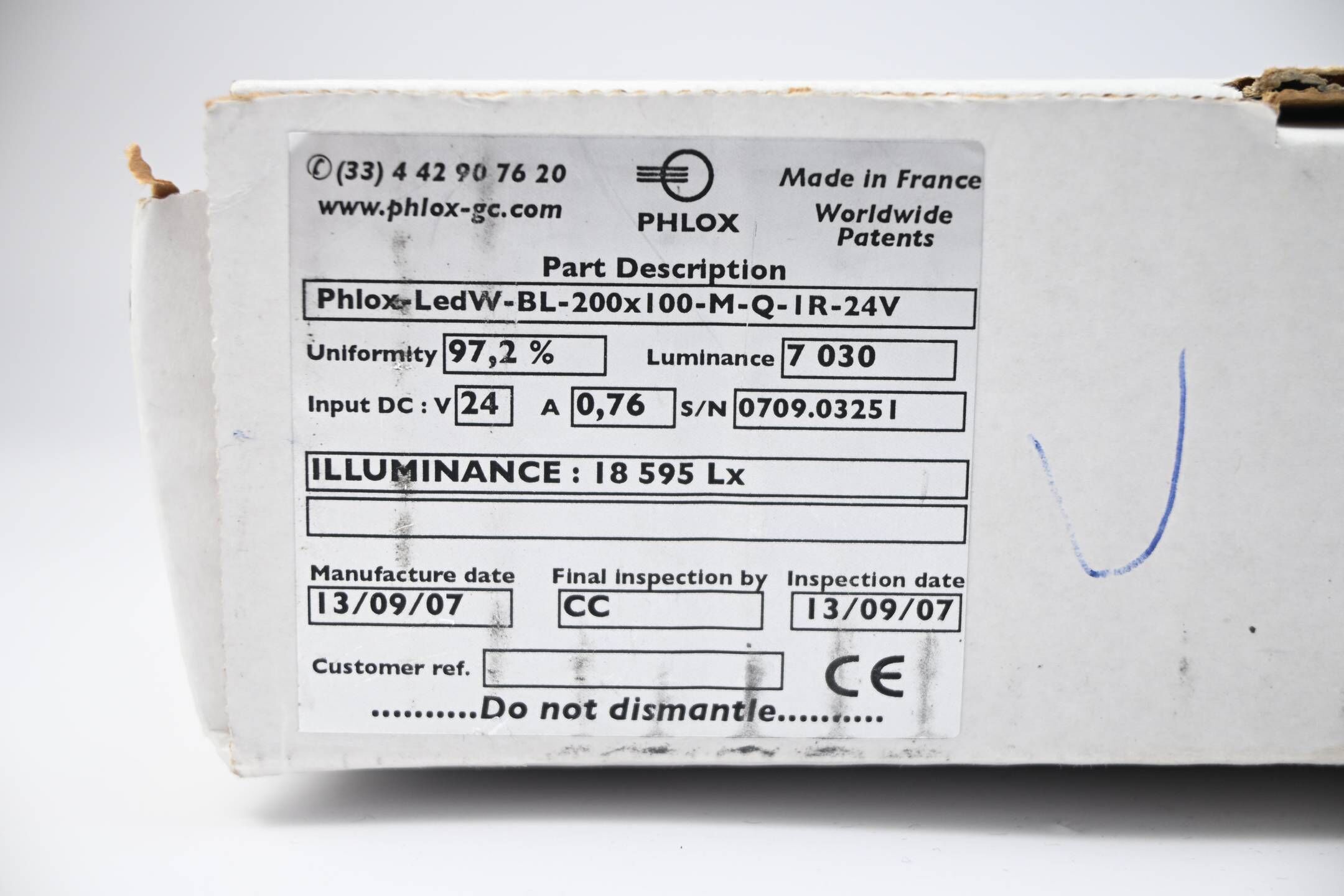 Phlox-GC LED Blacklight Phlox-LedW-BL-200x100-M-Q-IR-24V ( 18.595 Lx )