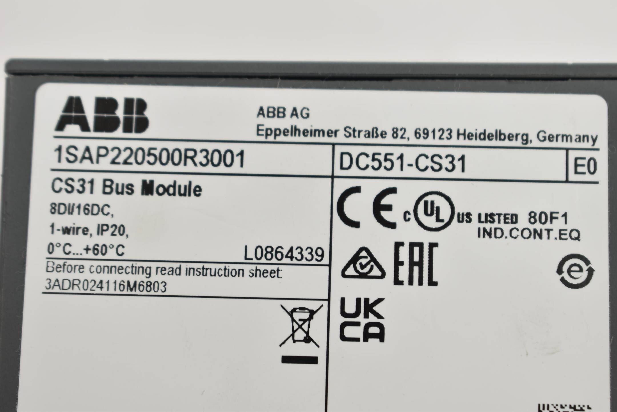 ABB CS31 Bus Module DC551-CS31 ( 1SAP220500R3001 )