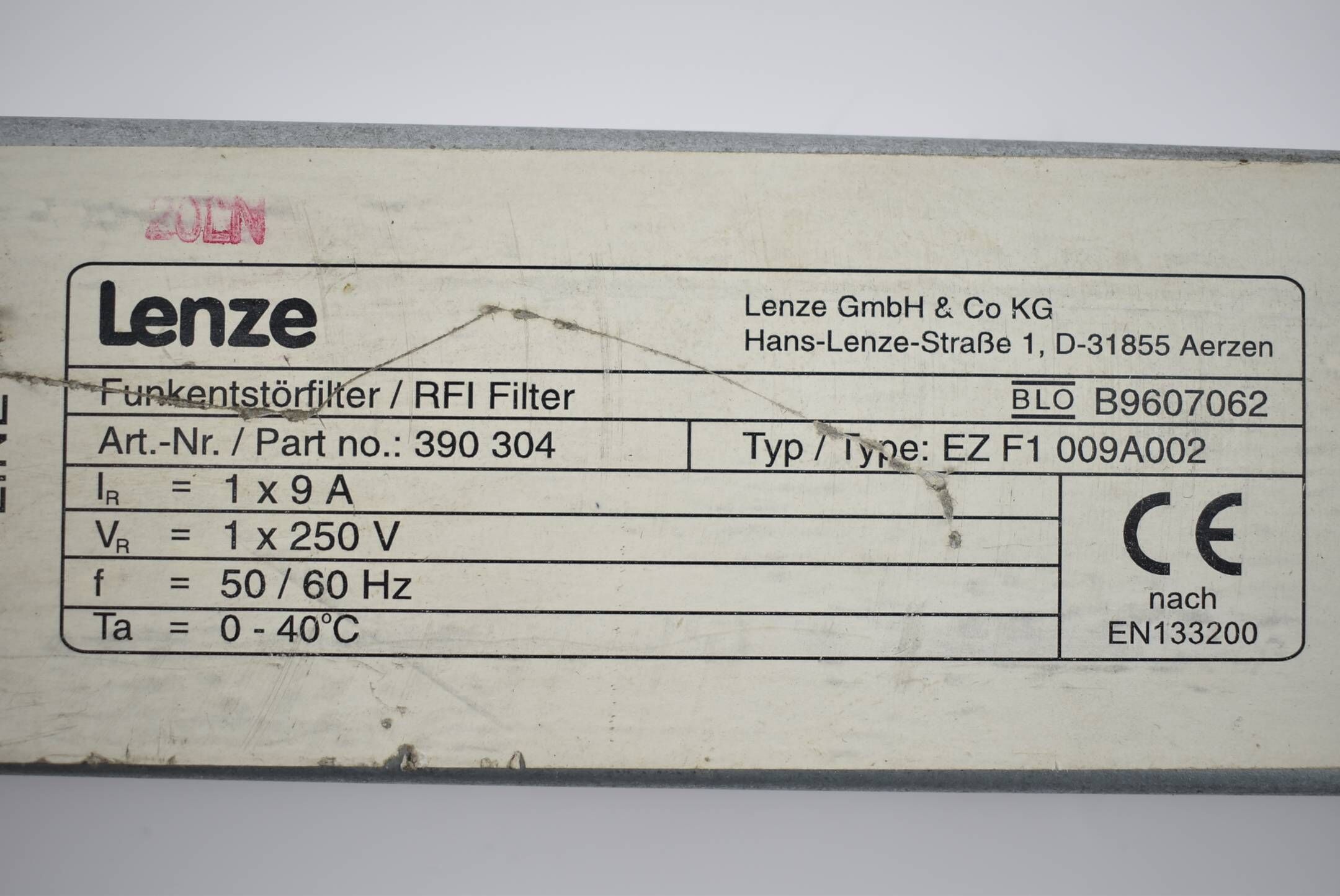 Lenze Funkentstörfilter RFI Filter EZ F1 009A062 ( 390 304 ) 9A 250V 50-60Hz