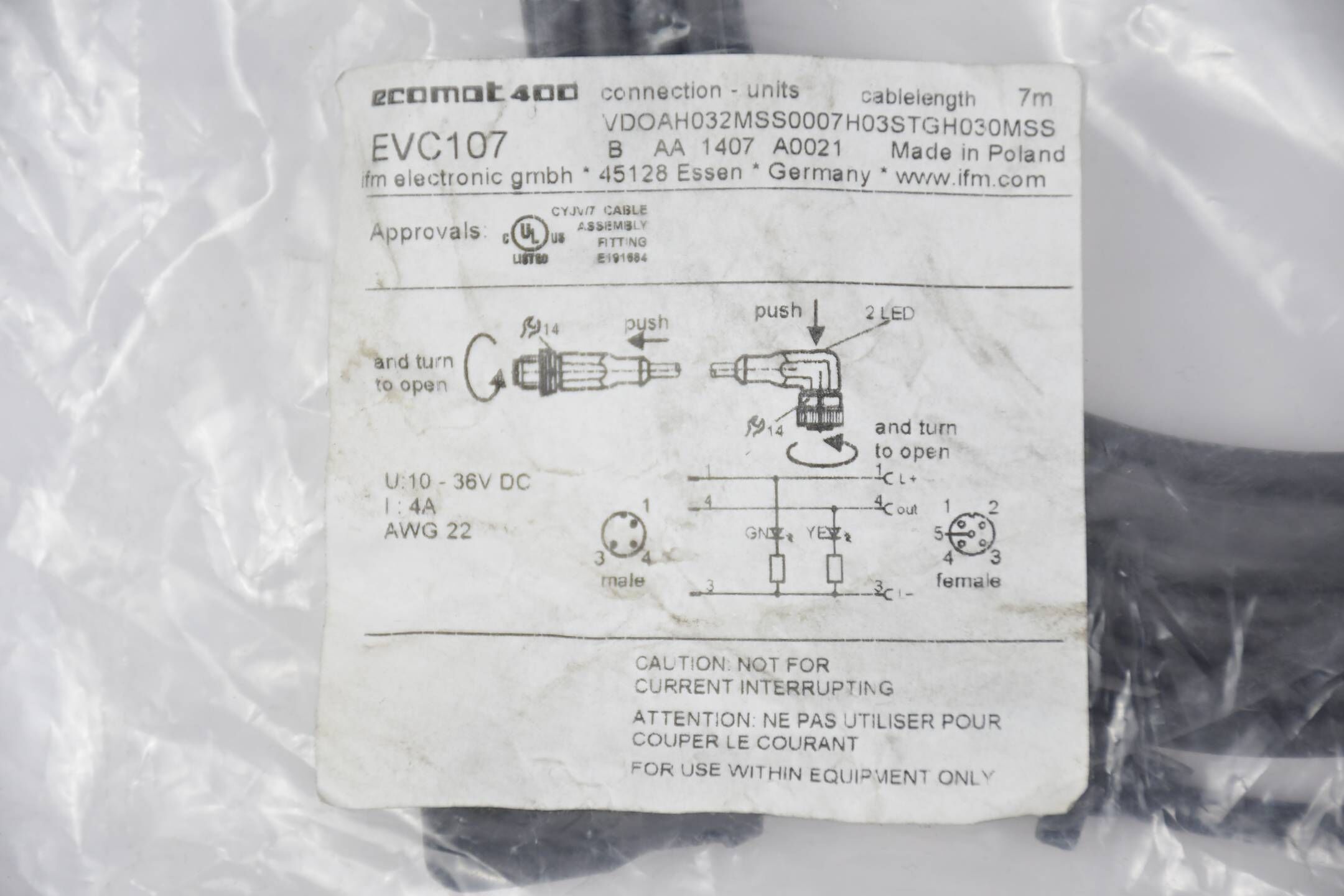 ifm ecomat 400 EVC107 Verbindungskabel 7m VDOAH032MSS0007H03STGH030MSS