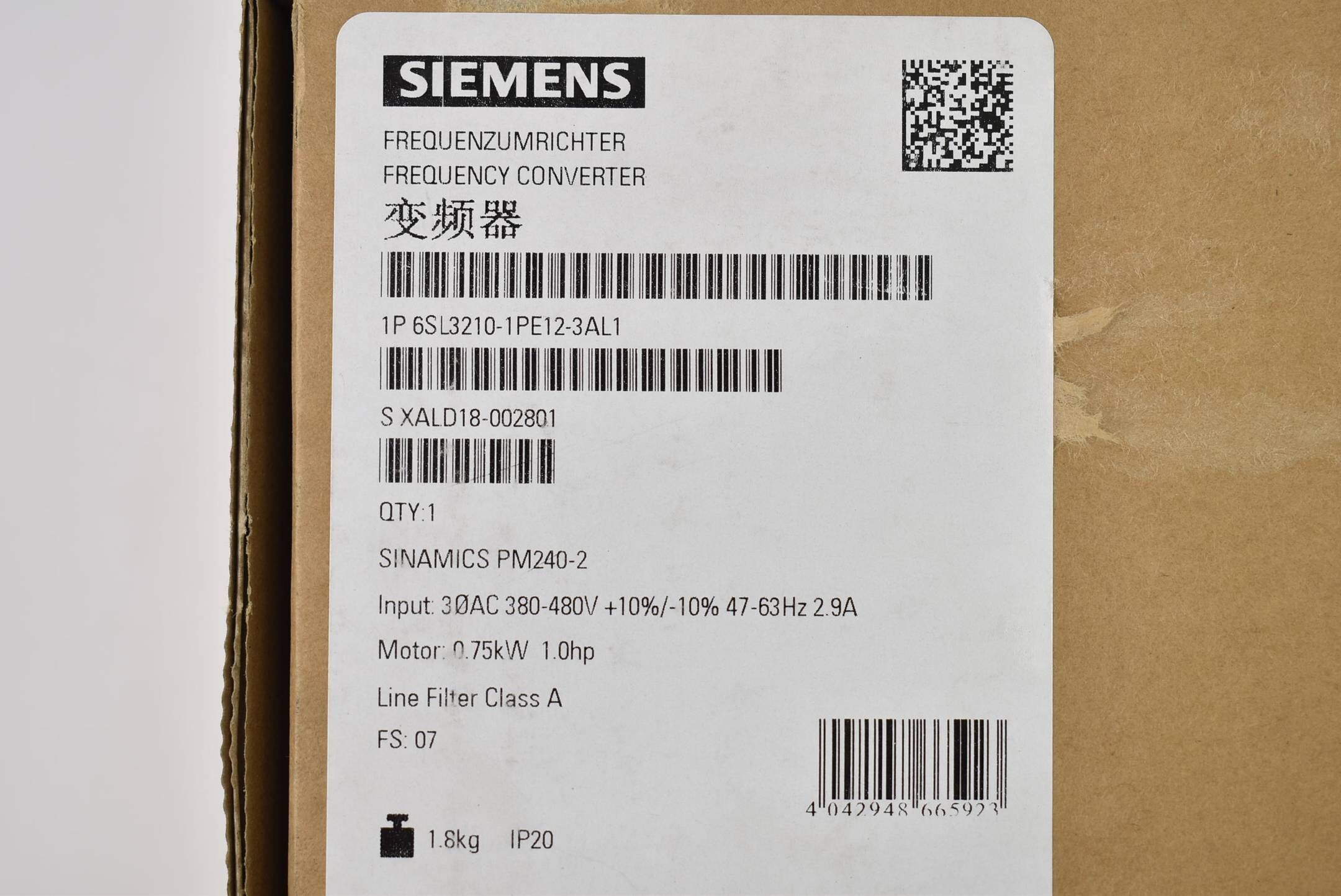 Siemens sinamics PM240-2 0,75kW 6SL3 210-1PE12-3AL1 ( 6SL3210-1PE12-3AL1 )