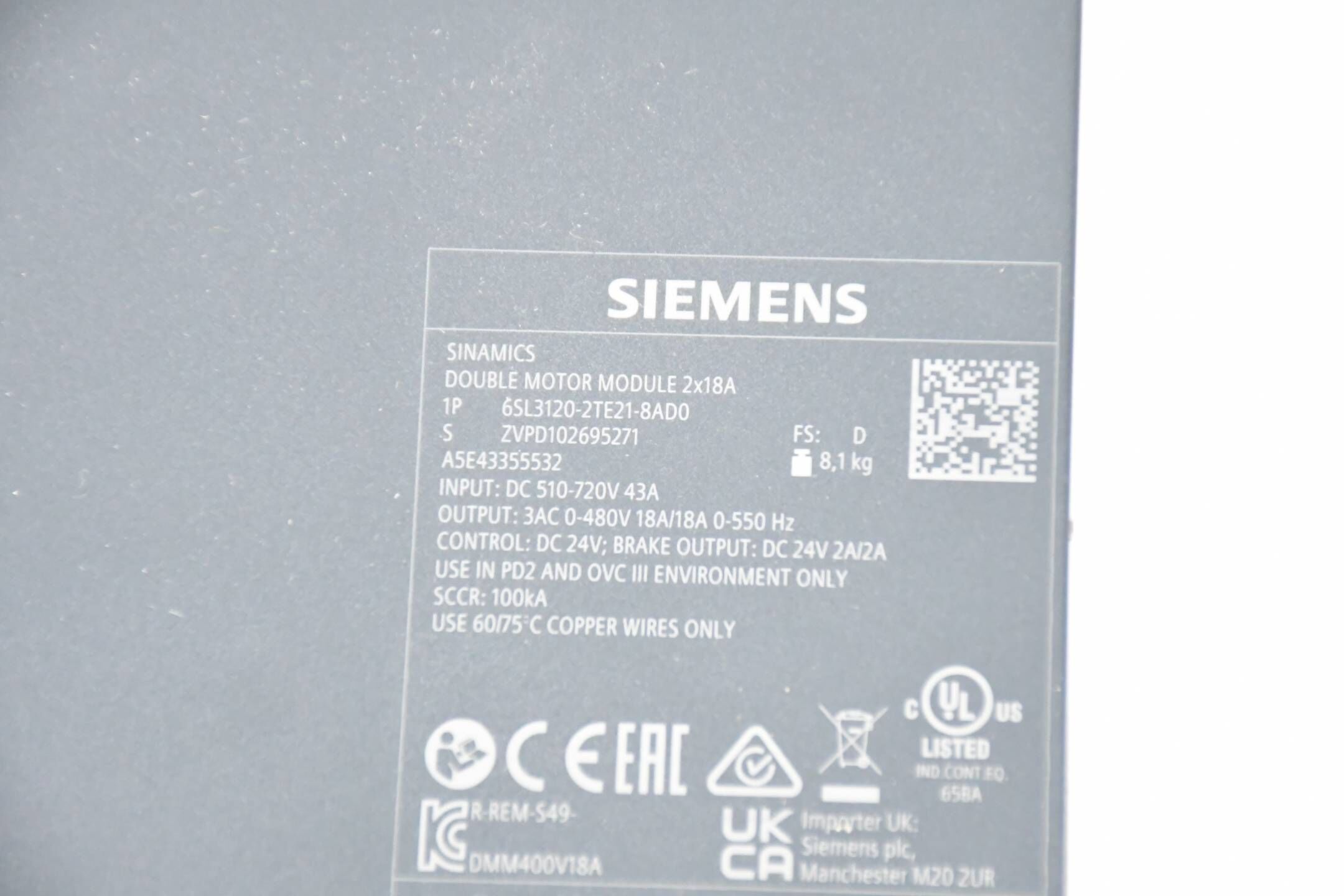 Siemens Sinamics DMM 6SL3120-2TE21-8AD0 ( 6SL3 120-2TE21-8AD0 ) E.D