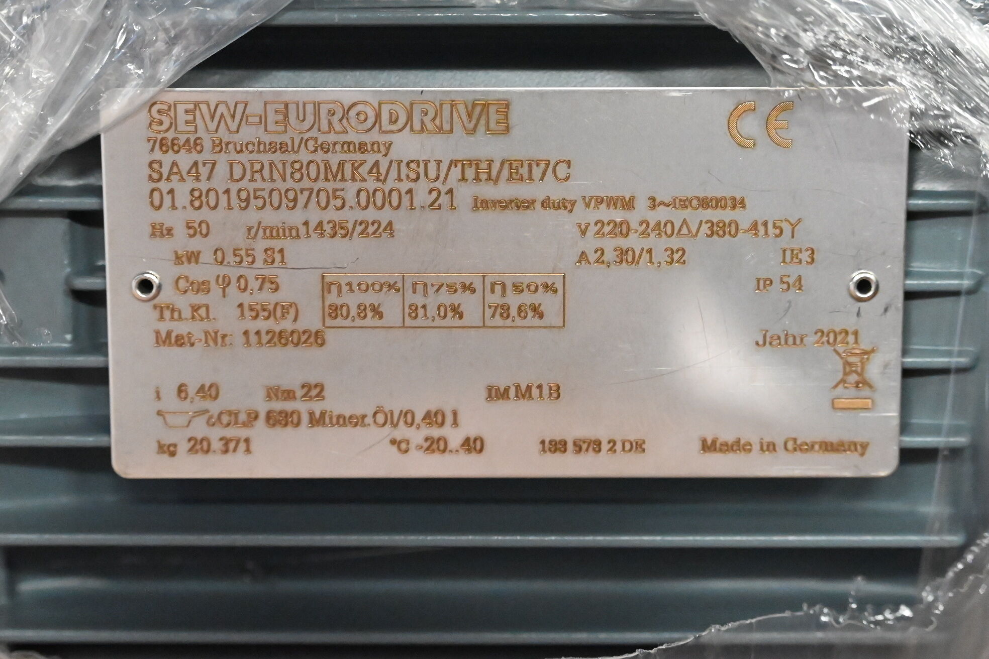 SEW-Eurodrive Getriebemotor SA47 DRN80MK4/ISU/TH/EI7C / SA47DRN80MK4/ISU/TH/EI7C