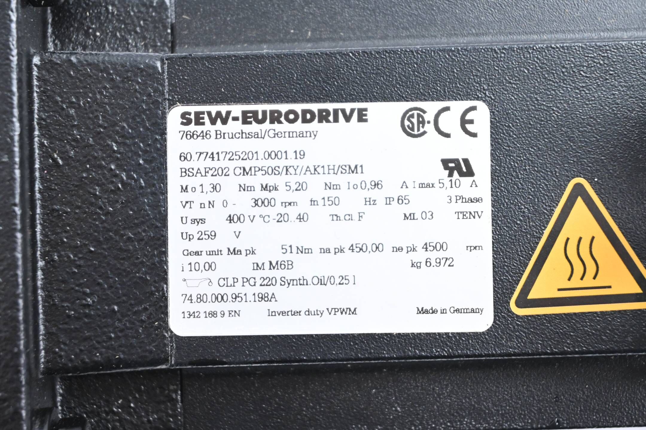 SEW-Eurodrive Servomotor inkl. Getriebe BSAF202 CMP50S/KY/AK1H/SM1