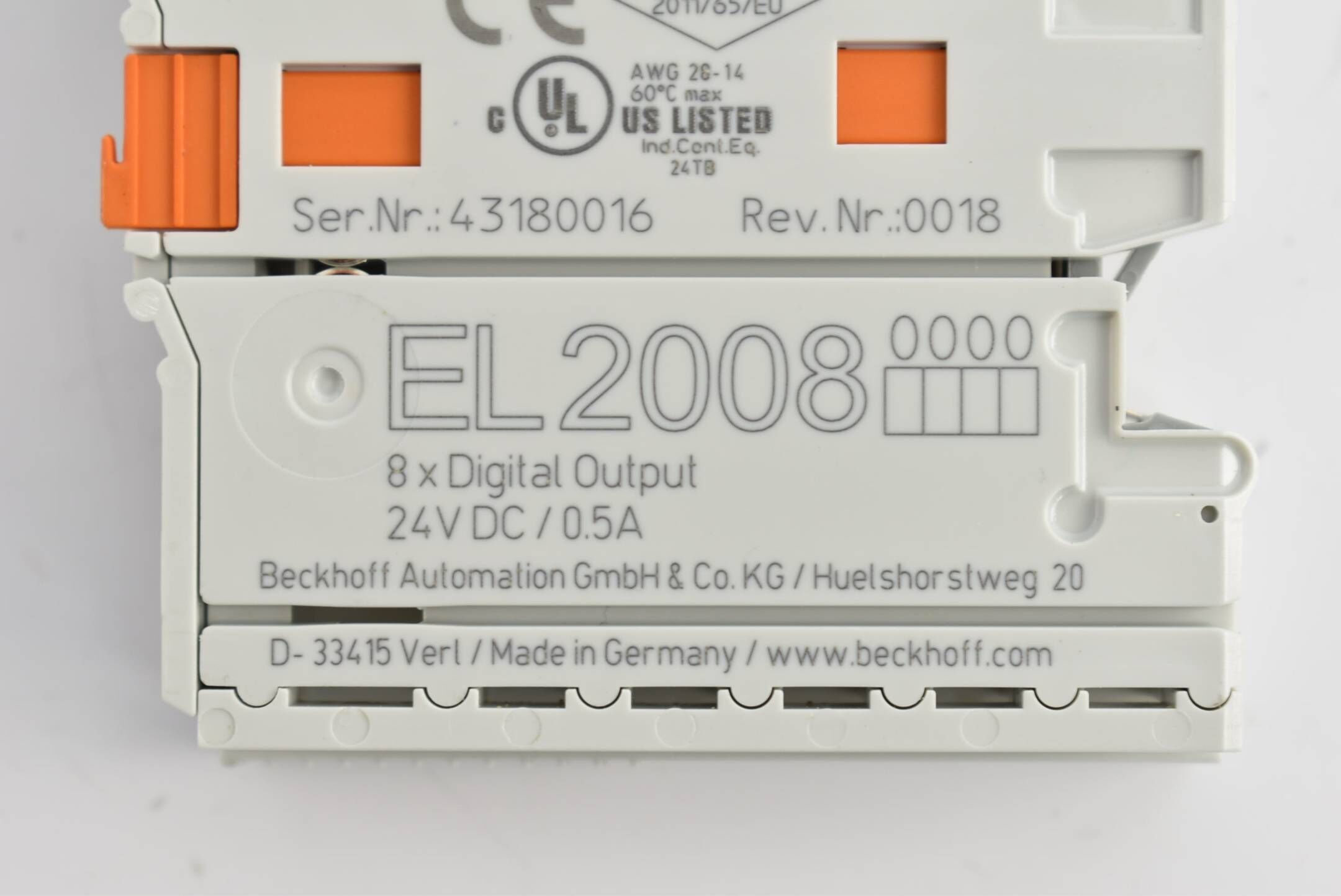 Beckhoff EtherCAT-Klemme 8-Kanal-Digital-Ausgang 24VDC 0,5A EL 2008 ( EL2008 )