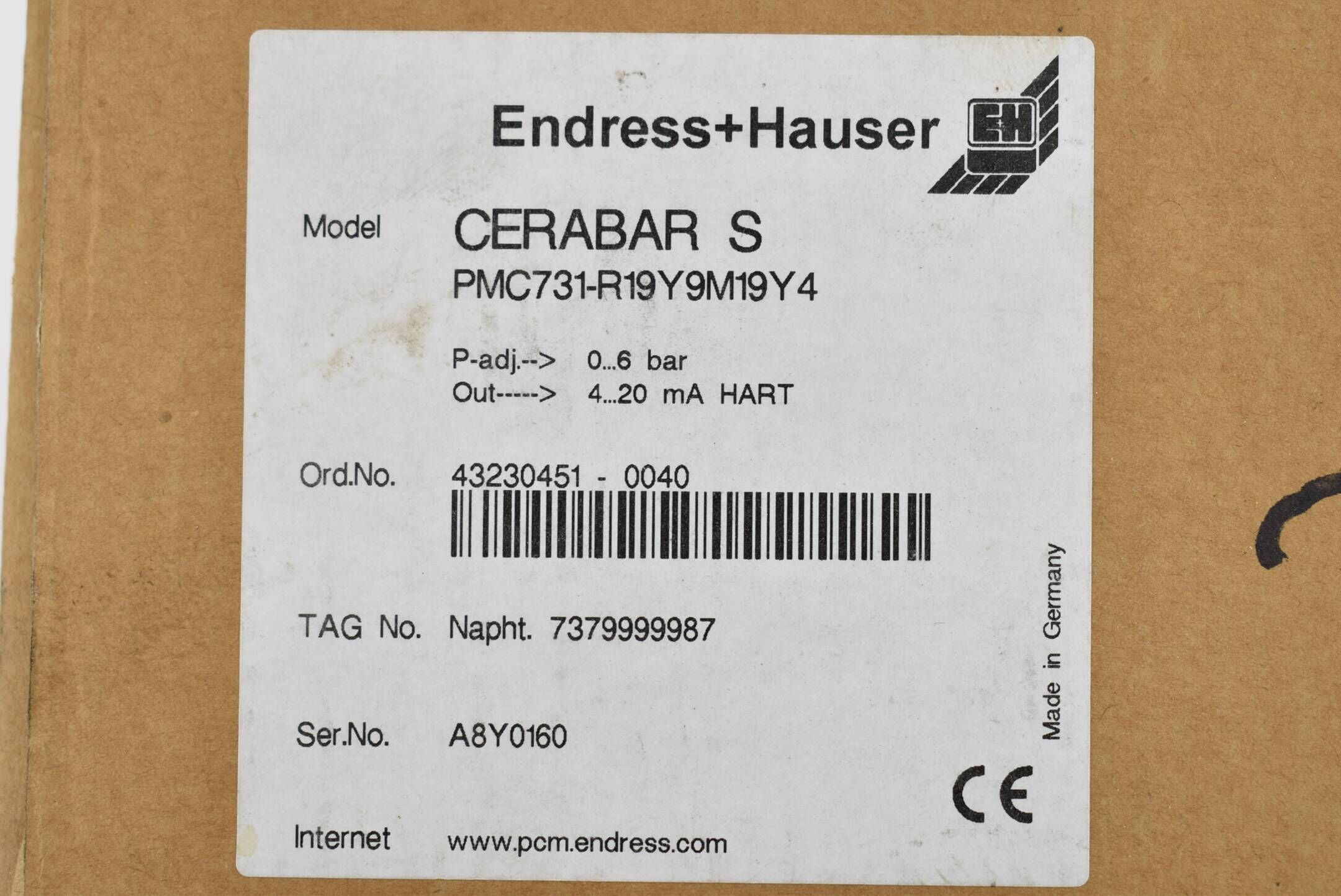 Endress+Hauser Drucktransmitter 0-6 bar 4-20 mA Hart PMC731-R19Y9M19Y4