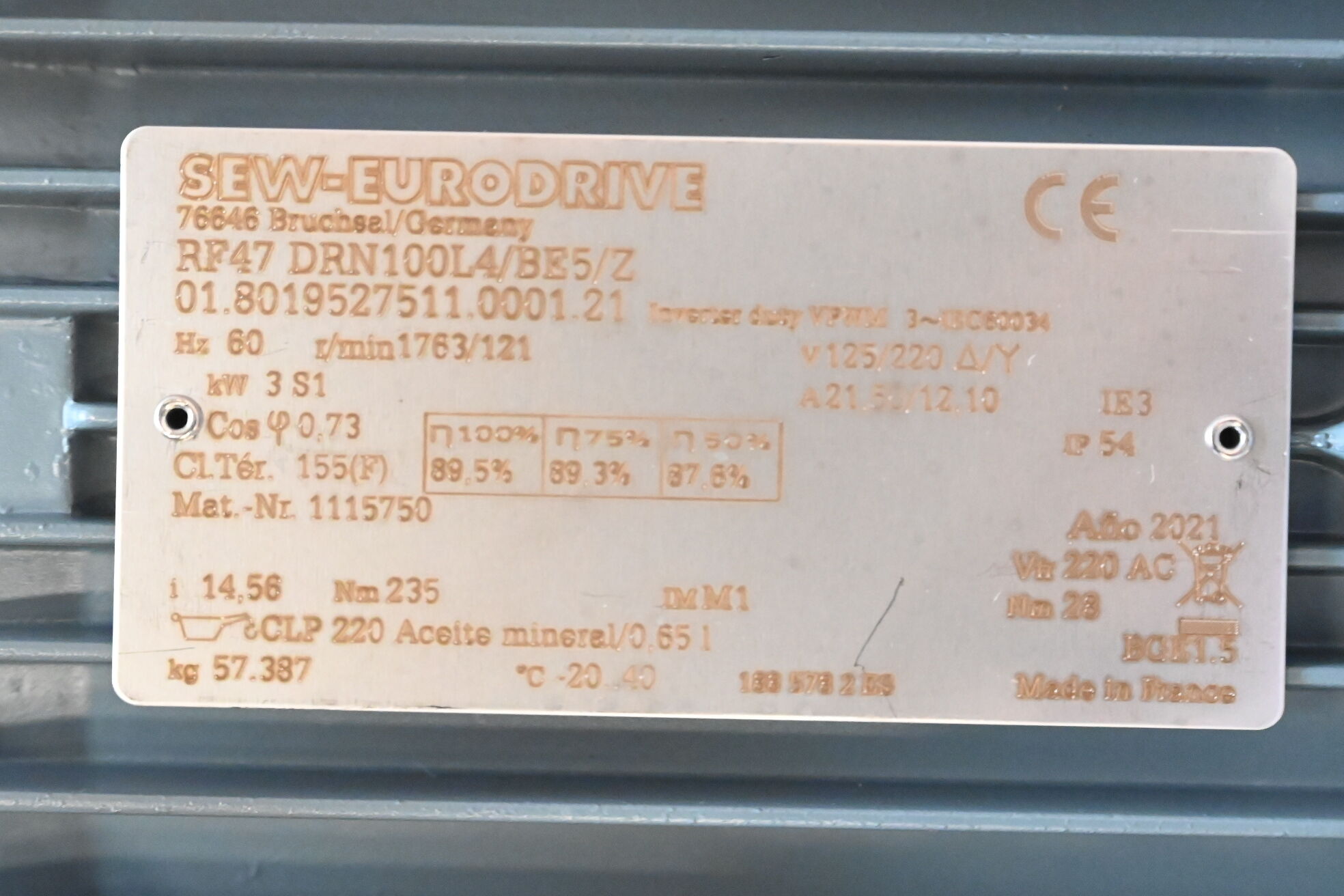 SEW-Eurodrive Getriebemotor RF47 DRN100L4/BE5/Z ( RF47DRN100L4/BE5/Z )