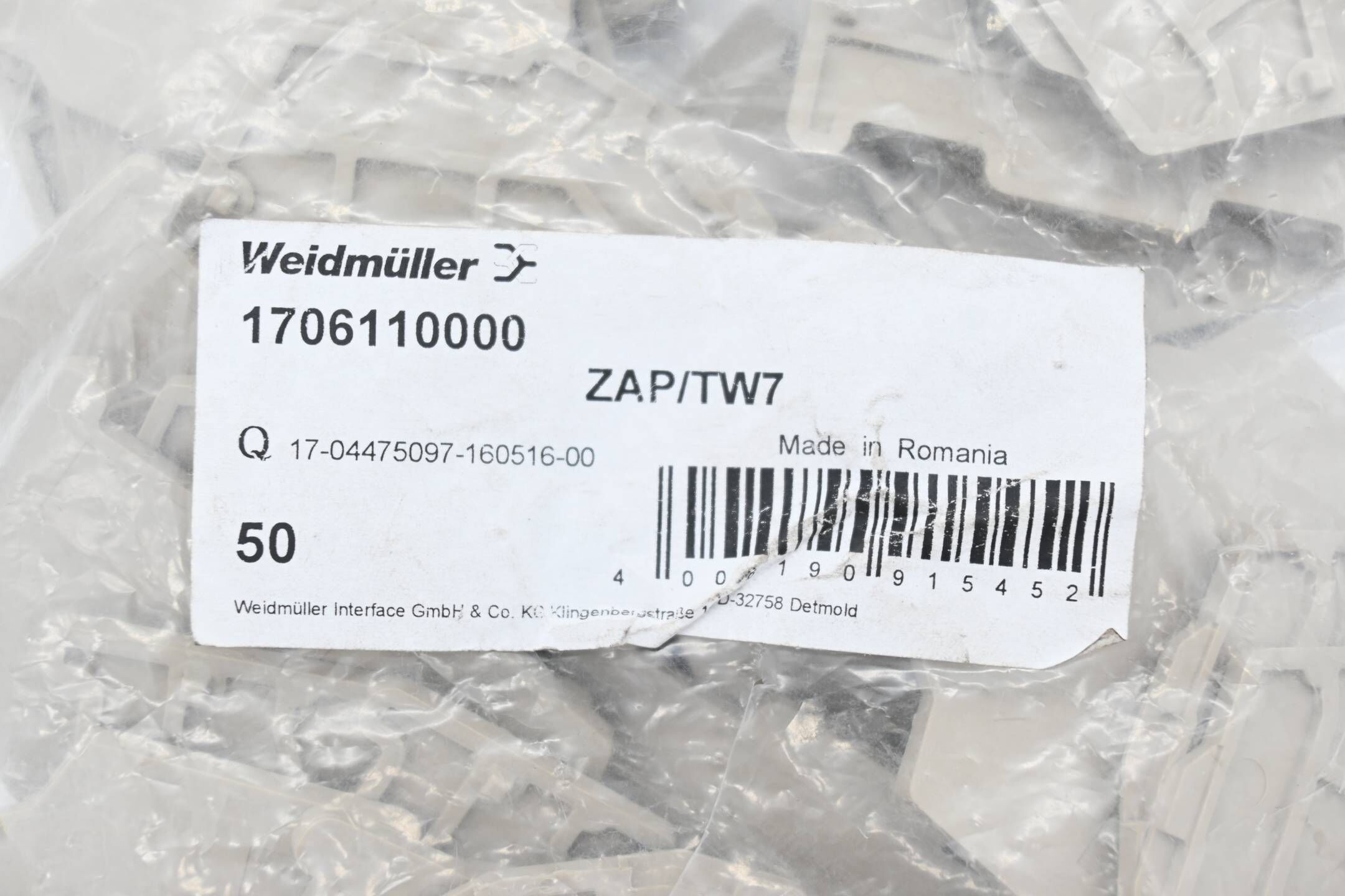Weidmüller Anschlussplatten ZAP/TW7 ( 1706110000 ) 50 Stück