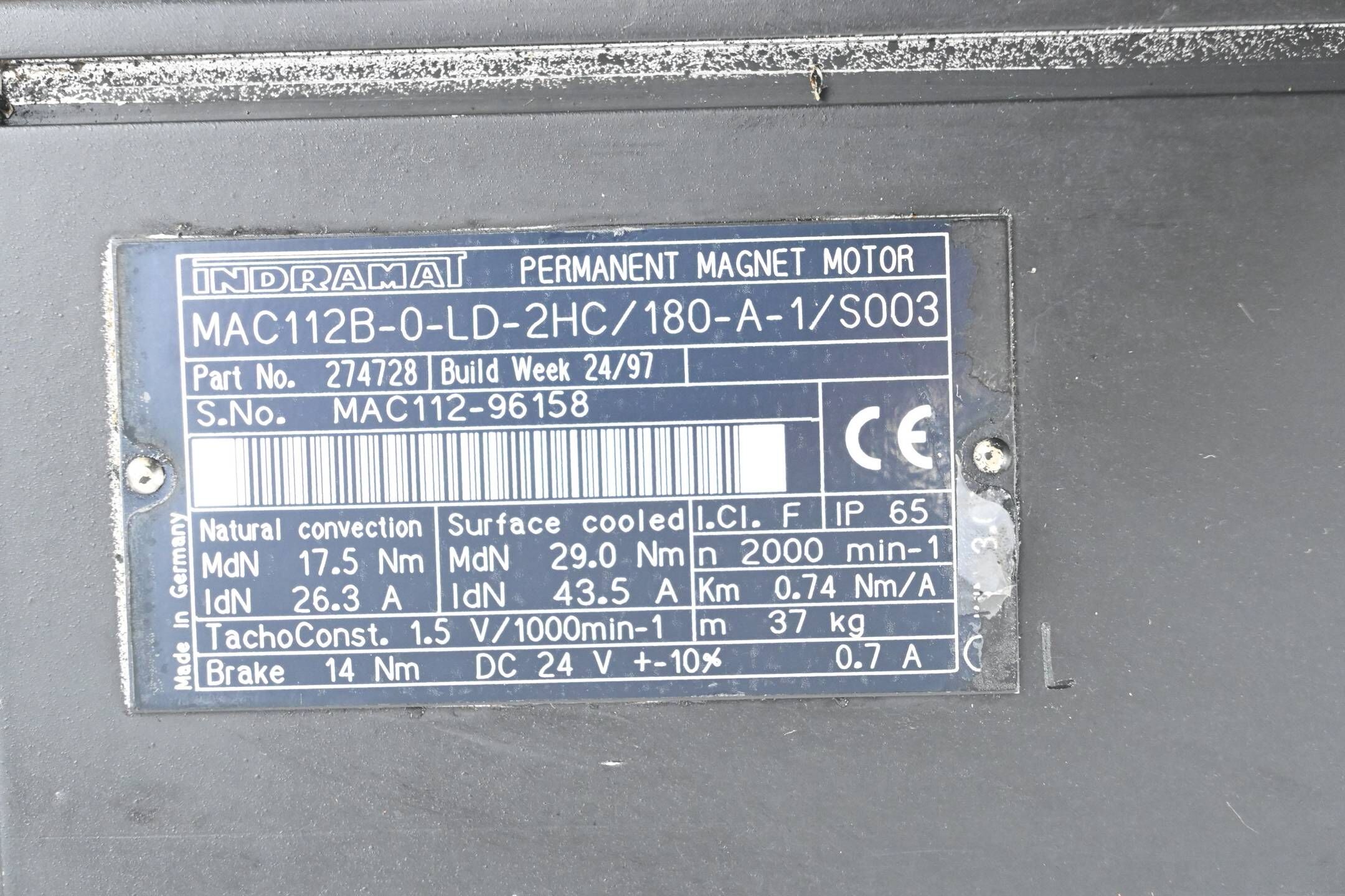 Indramat Permanent Magnet Motor MAC112B-0-LD-2HC/180-A-1/S003 ( 274728 )