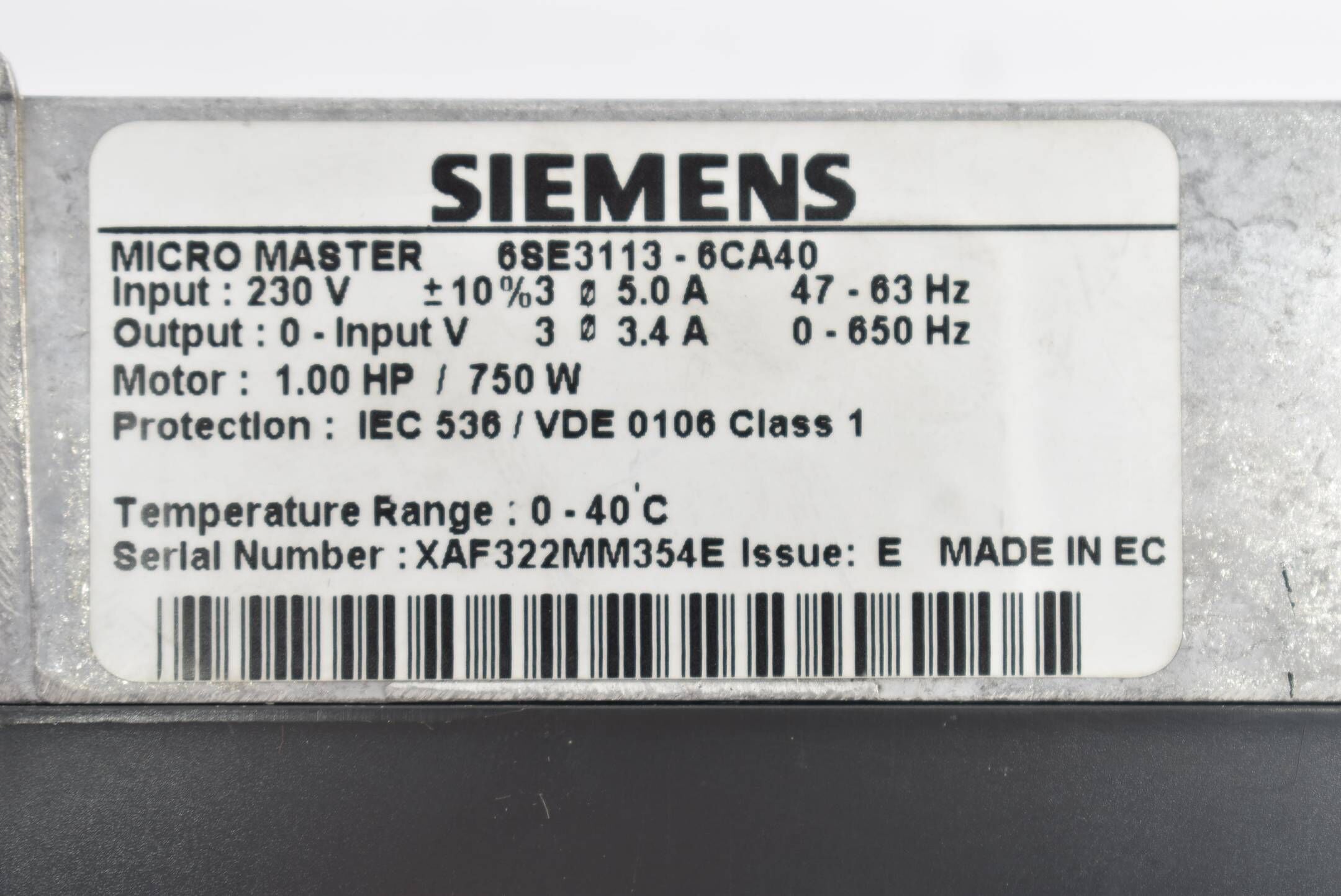 DEFEKT Siemens simovert P Micromaster 6SE3 113-6CA40 ( 6SE3113-6CA40 )
