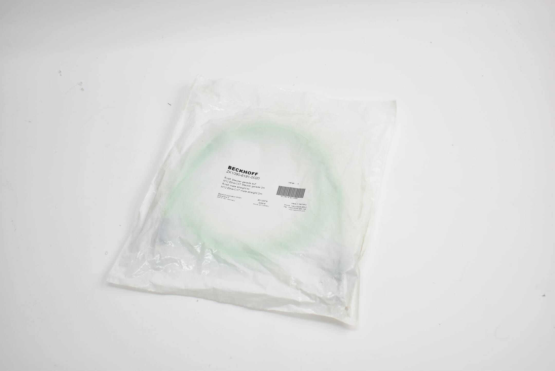 Beckhoff EtherCAT-Leitung PUR AWG 22 RJ45 Stecker 2 m ZK1090-6191-0020