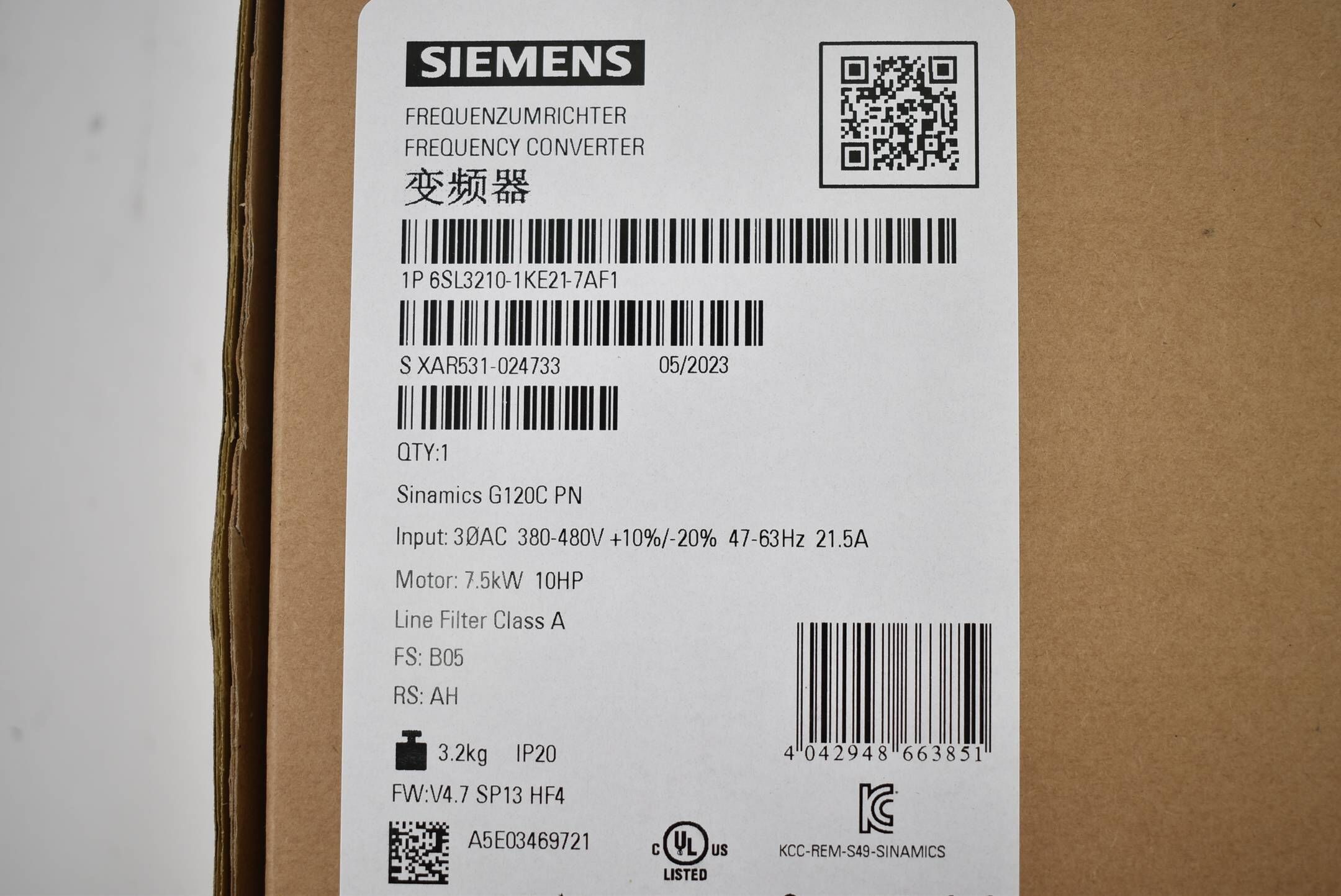 Siemens sinamics G120C 7,5kW 6SL3 210-1KE21-7AF1 ( 6SL3210-1KE21-7AF1 ) E.B05