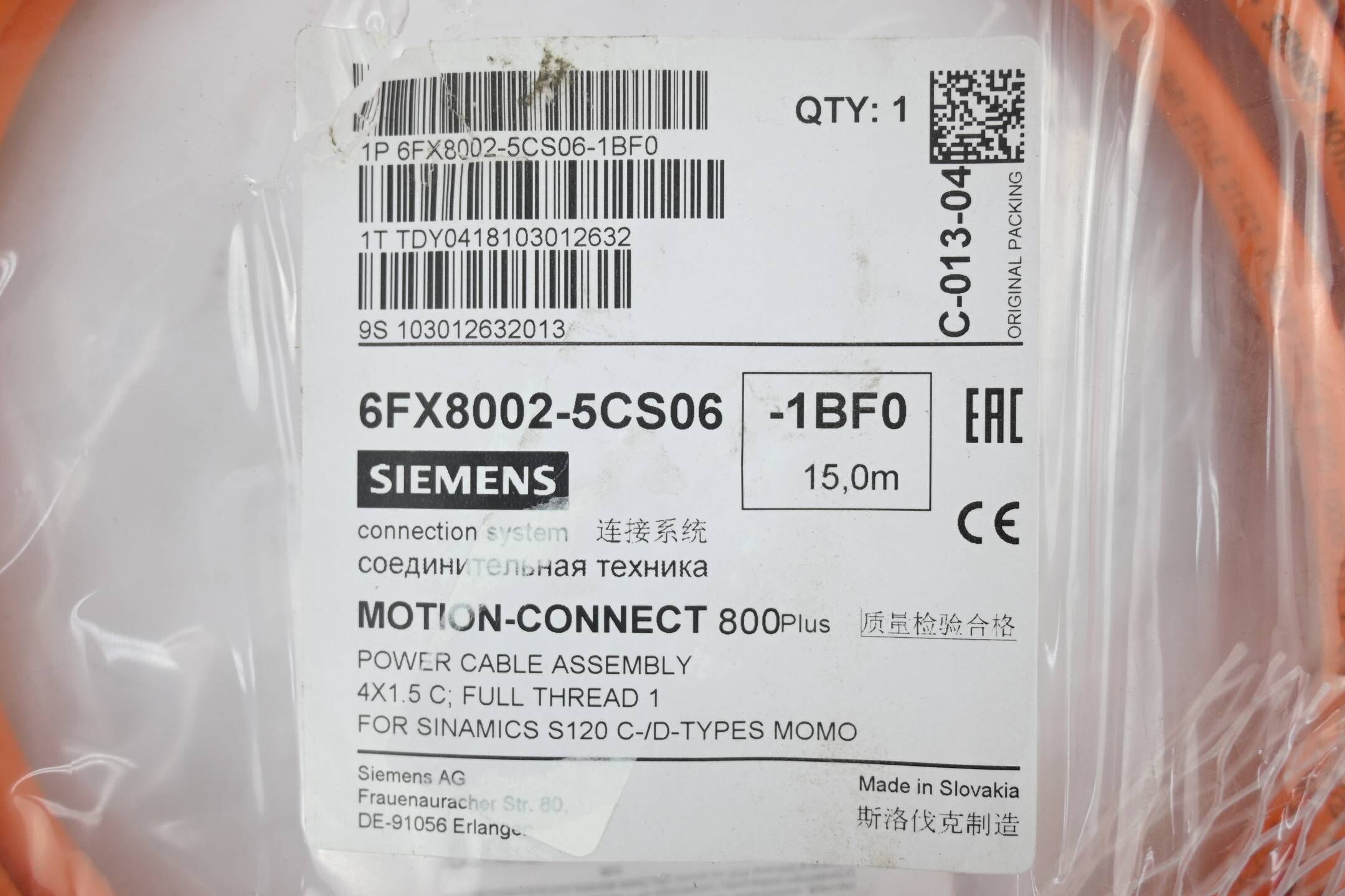 Siemens Leistungsleitung 6FX8002-5CS06-1BF0 ( 6FX8 002-5CS06-1BF0 ) 15m
