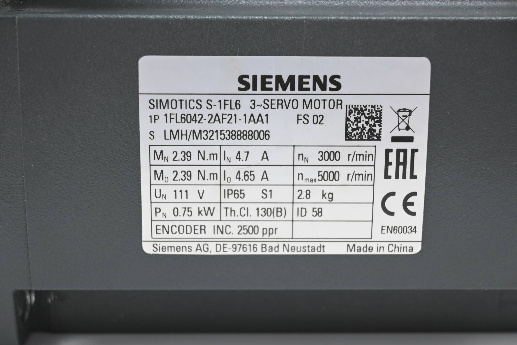 Siemens Simotics Servomotor 1FL6042-2AF21-1AA1 ( 1FL6 042-2AF21-1AA1 )
