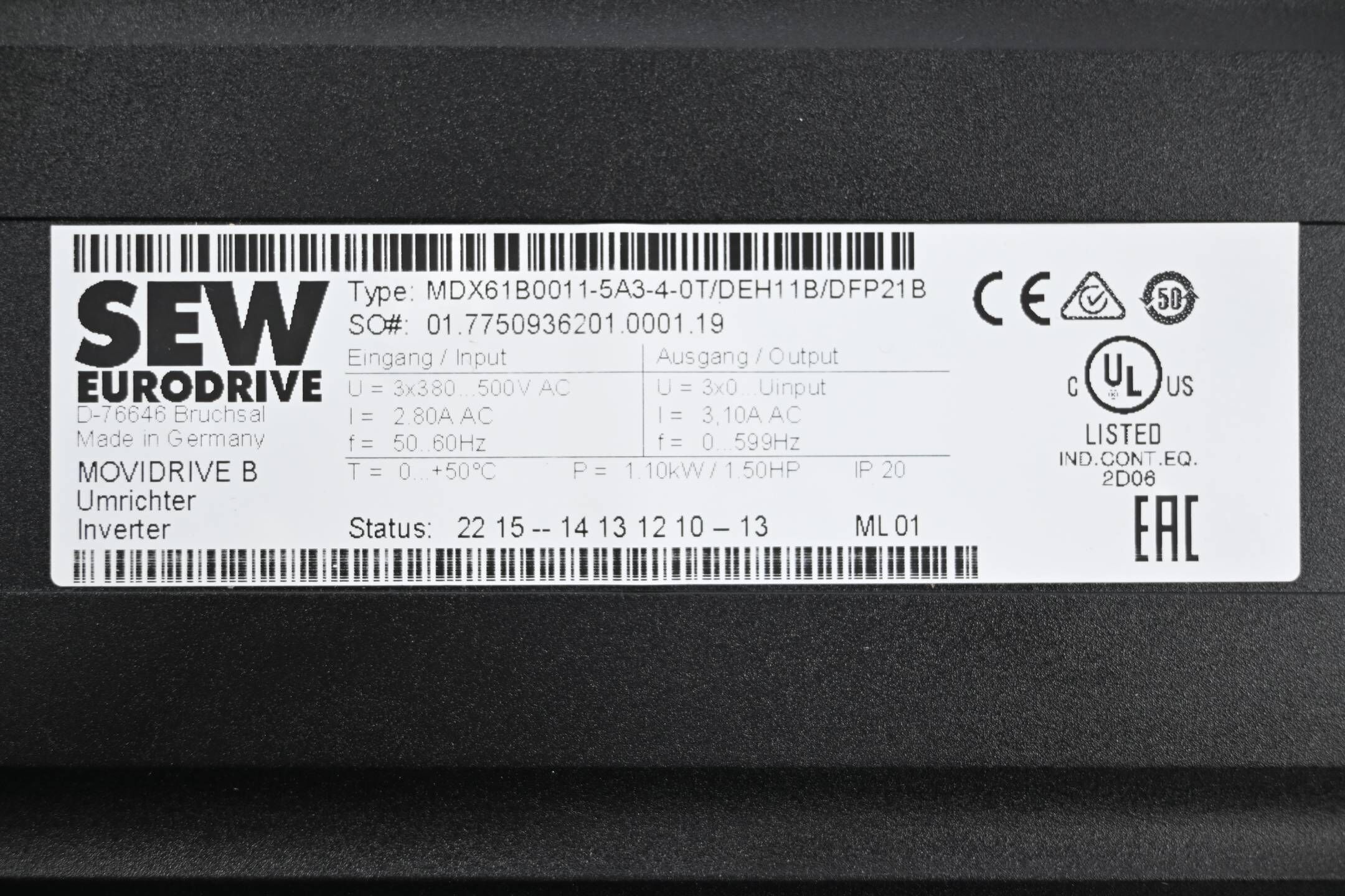 SEW-Eurodrive Movidrive B Umrichter MDX61B0011-5A3-4-0T