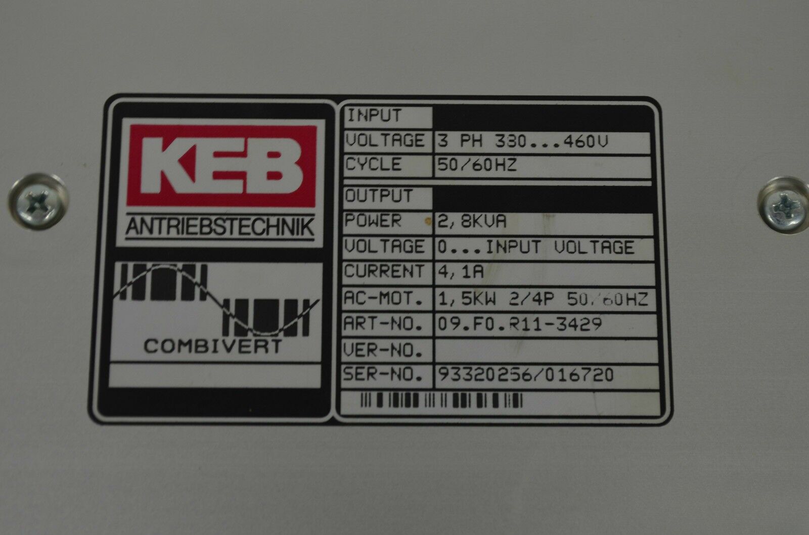 KEB Frequenzumrichter 09.F0.R11-3429 2,8 kVA