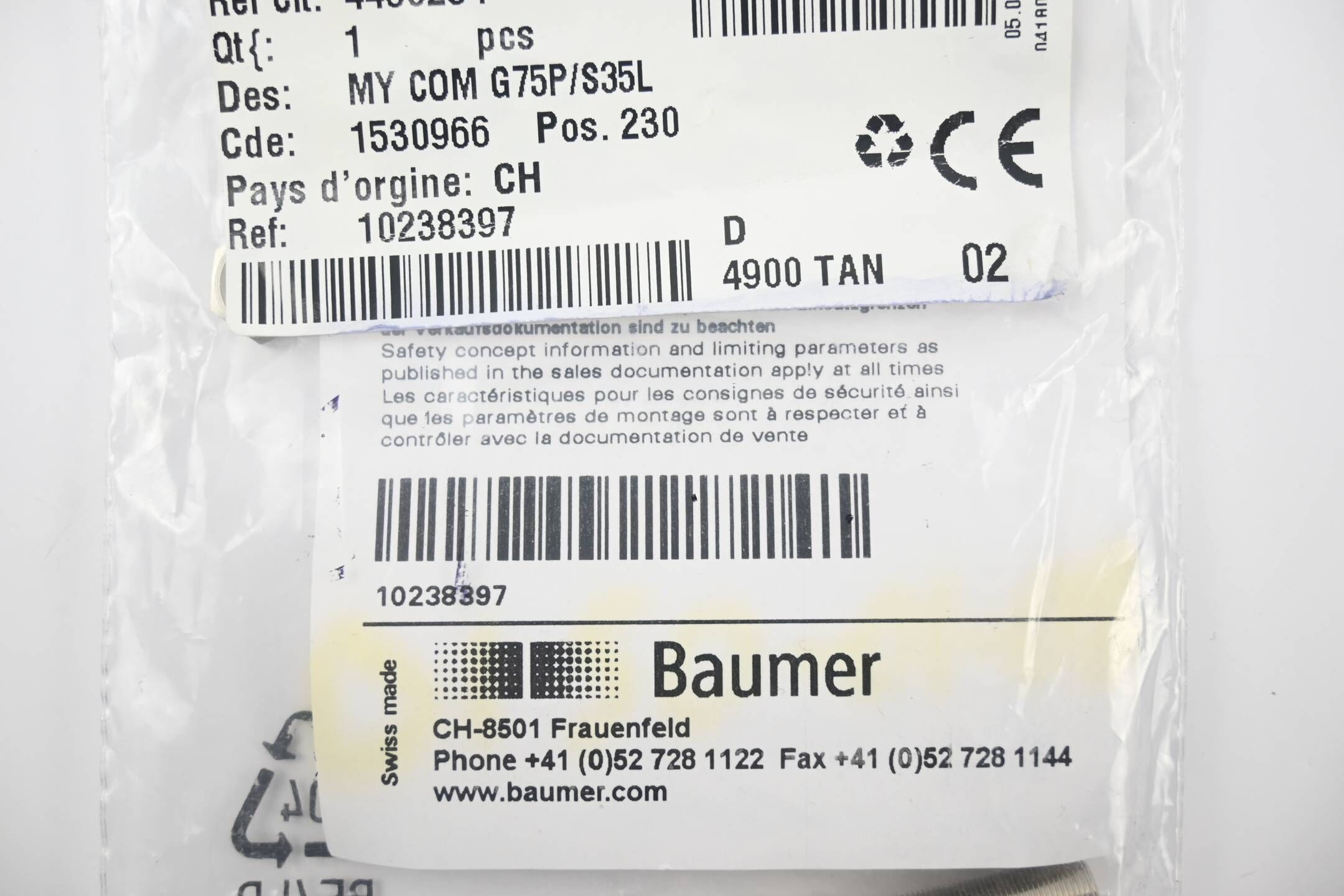 Baumer Präzisionsschalter MY COM G75P/S35L