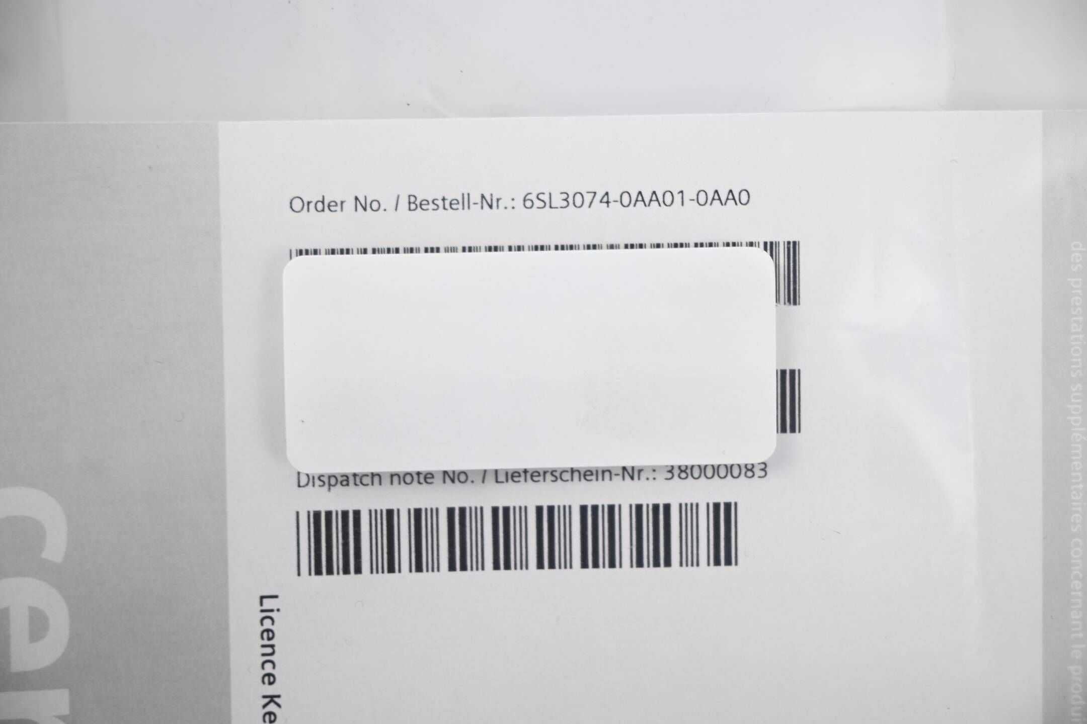 Siemens Sinamics S120 Lizenz Papier 6SL3074-0AA01-0AA0 ( 6SL3 074-0AA01-0AA0 )