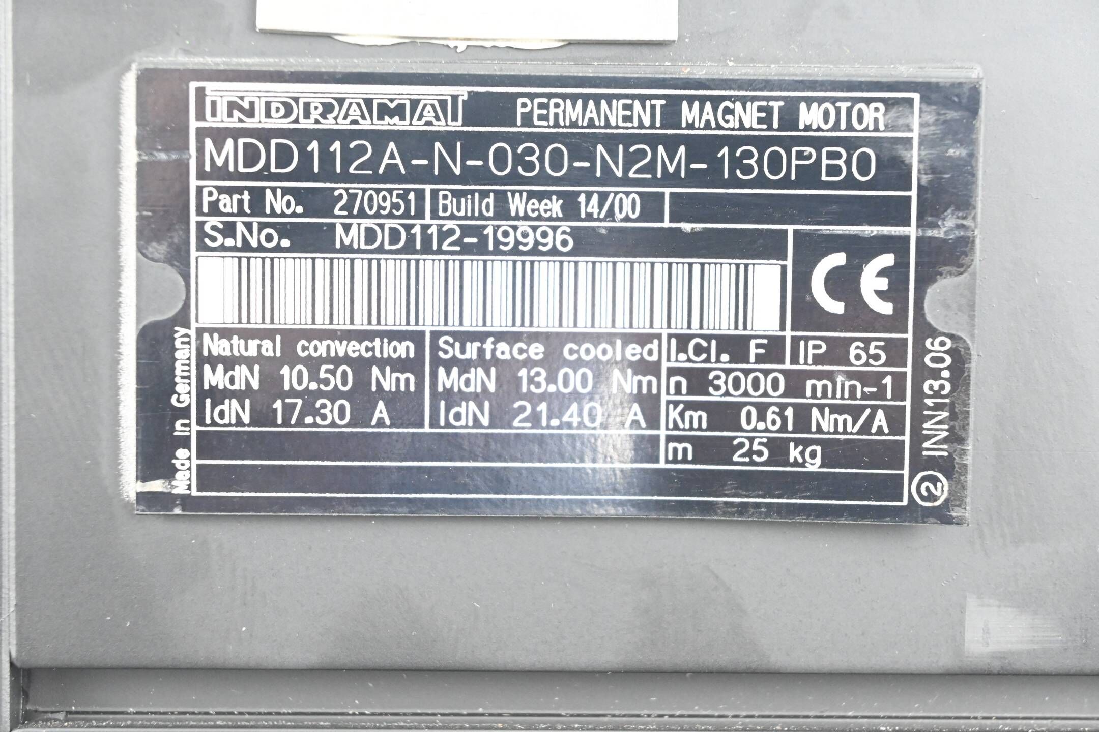 Indramat Permanent Magnet Motor MDD112A-N-030-N2M-130PB0 ( 270951 )