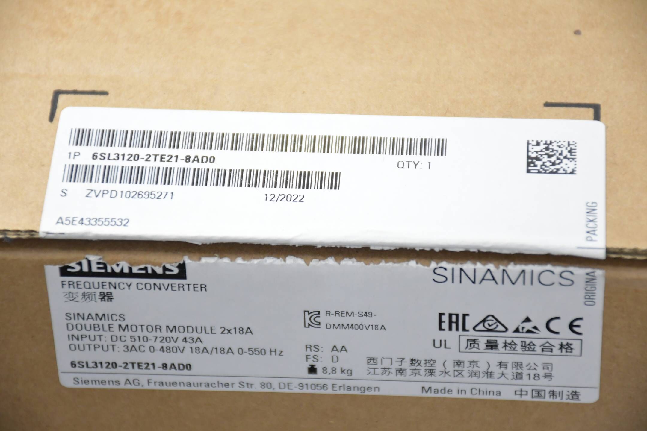 Siemens Sinamics DMM 6SL3120-2TE21-8AD0 ( 6SL3 120-2TE21-8AD0 ) E.D