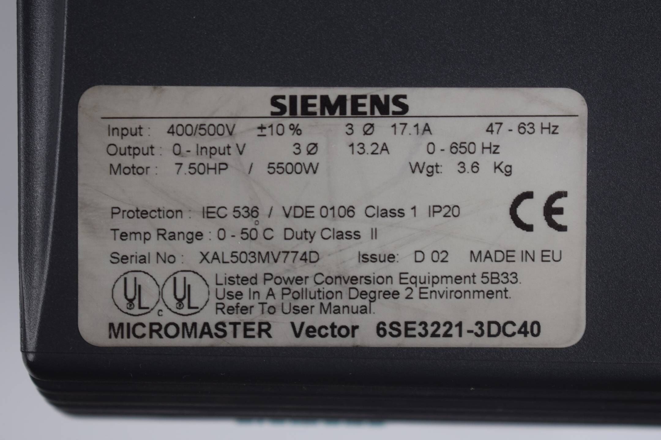 Siemens micromaster Vector 6SE3221-3DC40